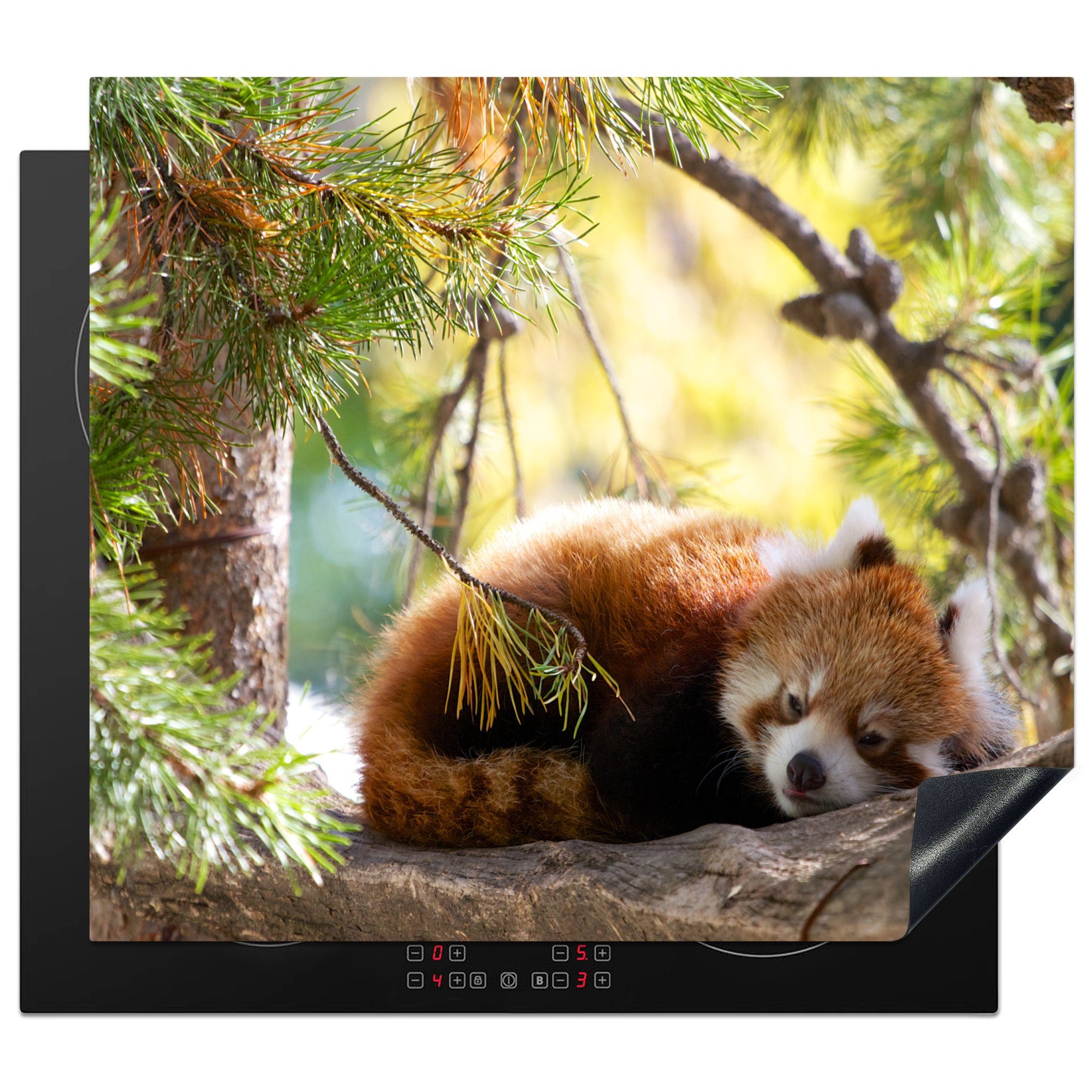 tlg), nutzbar, 60x52 - Panda MuchoWow Pflanzen, cm, Herdblende-/Abdeckplatte Holz Arbeitsfläche Mobile Ceranfeldabdeckung Vinyl, (1 -