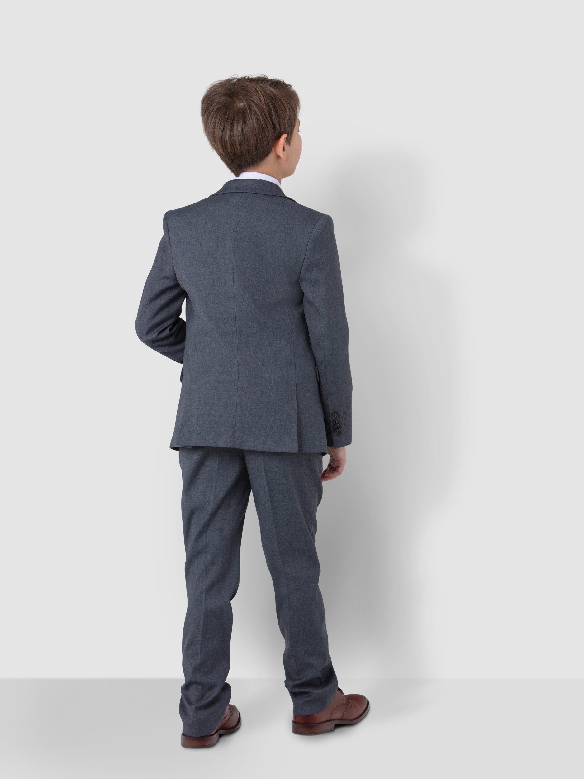 Einstecktuch) Luxuriöser Kinderanzug (Sakko, Hose, Hemd, Krawatte elegant und Grau in Melli-Trends Jungen 6-teilig, Anzug Weste, festlich, Kommunionanzug