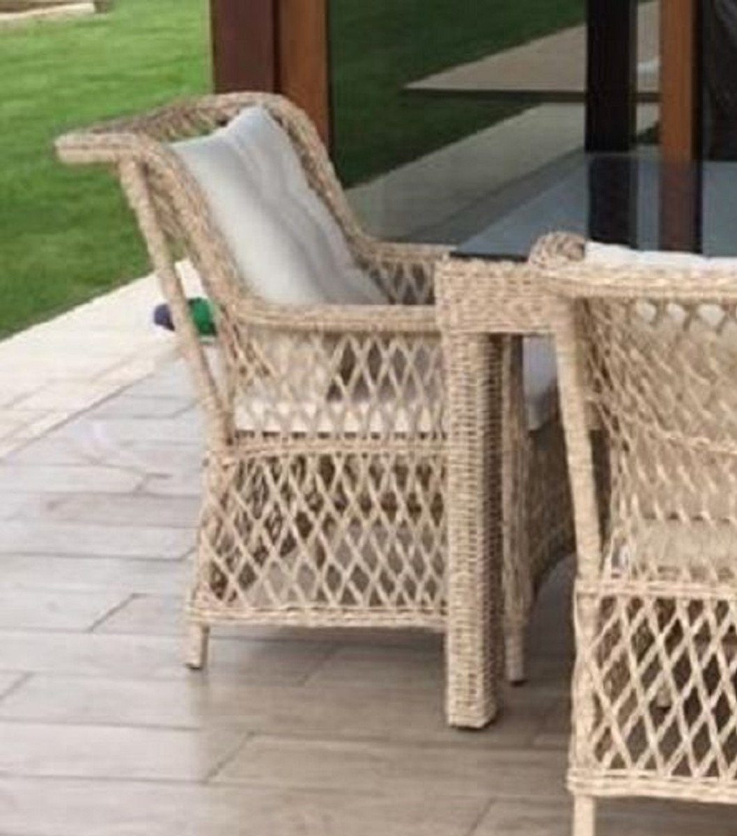 80 Rattan Moderne Möbel cm Gartenstuhl Armlehnen Stühle mit & Naturfarben H. Luxus 57 61 Kissen und Terrassen / - x Padrino 6er Set Weiß Rattan x Gartenstuhl Garten Casa -