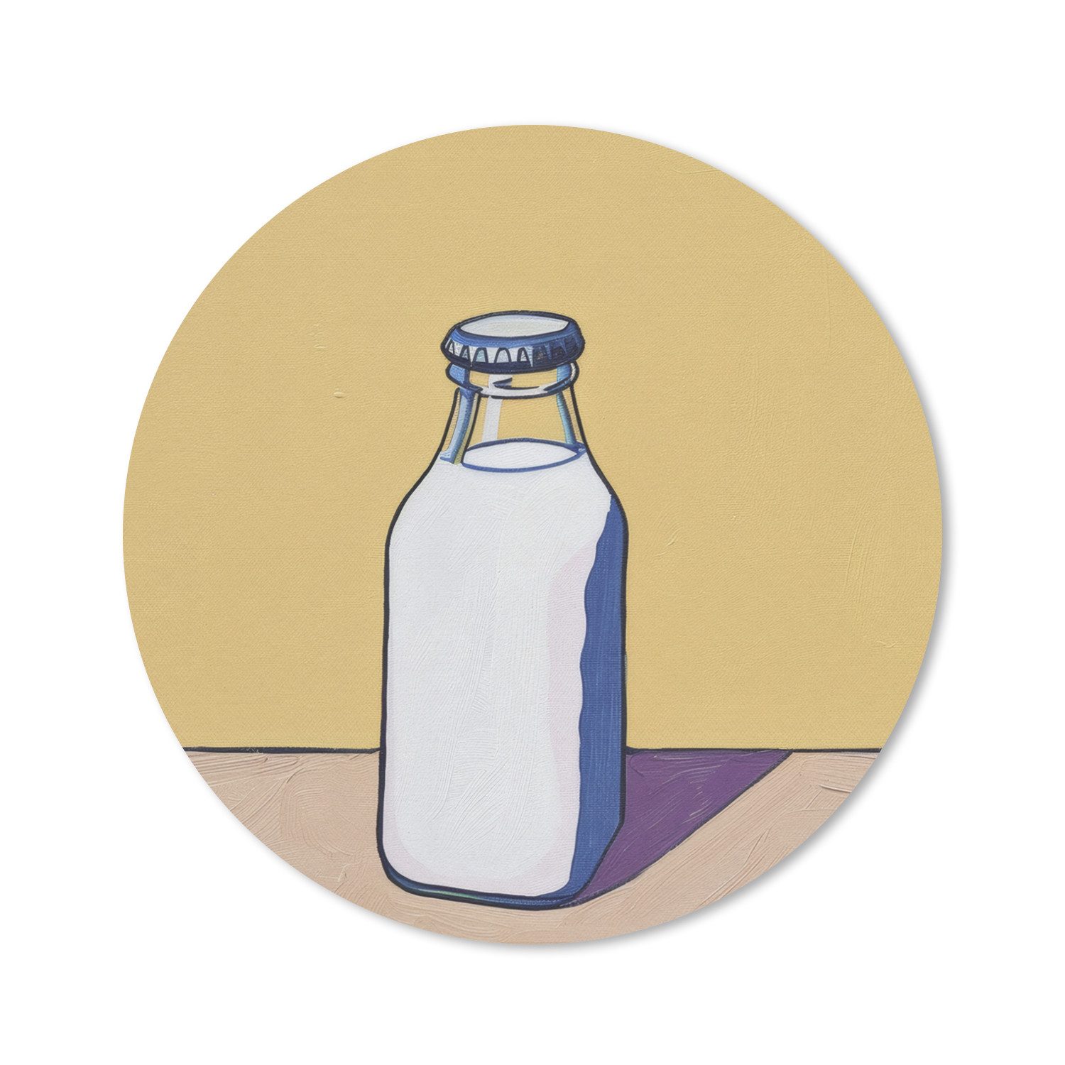 MuchoWow Mauspad Gläser - Flasche - Illustration - Milch (1-St), Gaming, Rutschfester Unterseite, Mausunterlage, Rund 50x50 cm