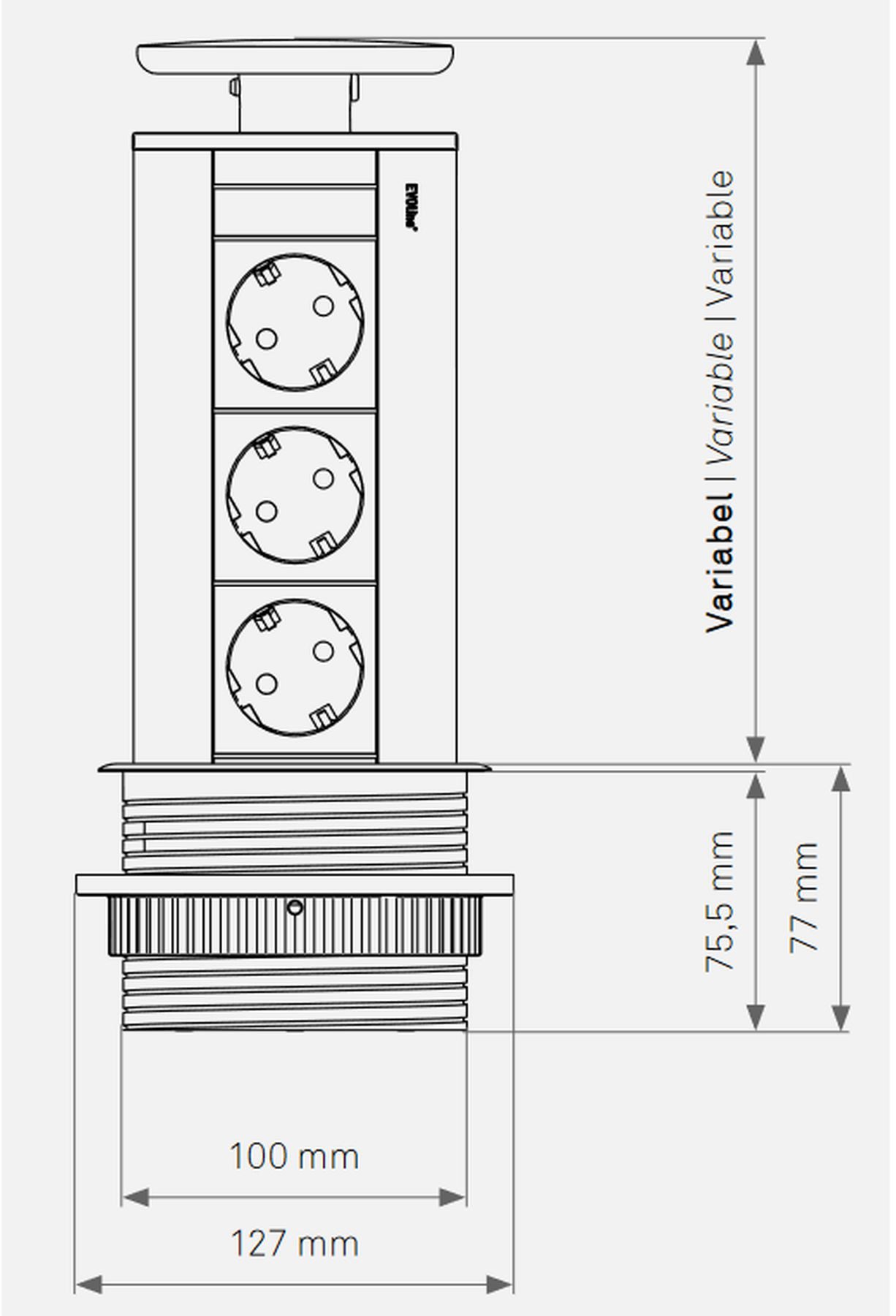 livingpoint24 Küchenrollenhalter Küchensteckdose Evoline Port, Einbausteckdose Küche, versenkbar