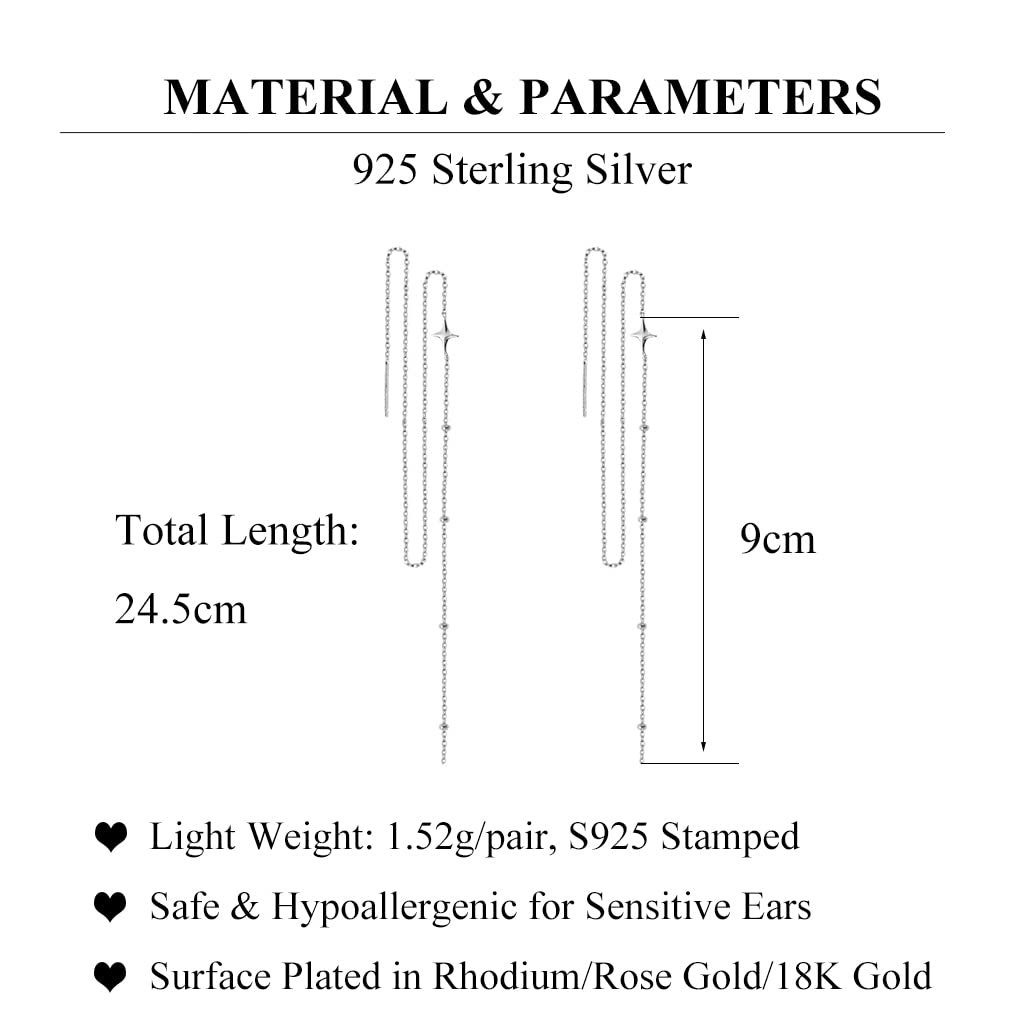 POCHUMIDUU Paar Ohrringe Lange Teenager baumelnde Quaste für Ohrringe Frauen Stern Sterling 925 Linie Ohrhänger Kette Kette, Mädchen Silber