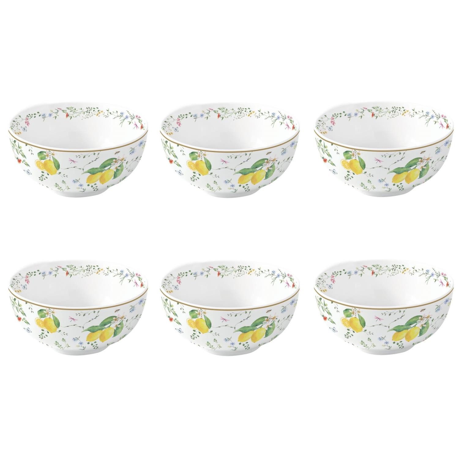 EasyLife Dessertschale Fleurs et Citrons, Porzellan, Spülmaschinengeeignet, Mehrfarbig, Zitronen, H: 5.5cm