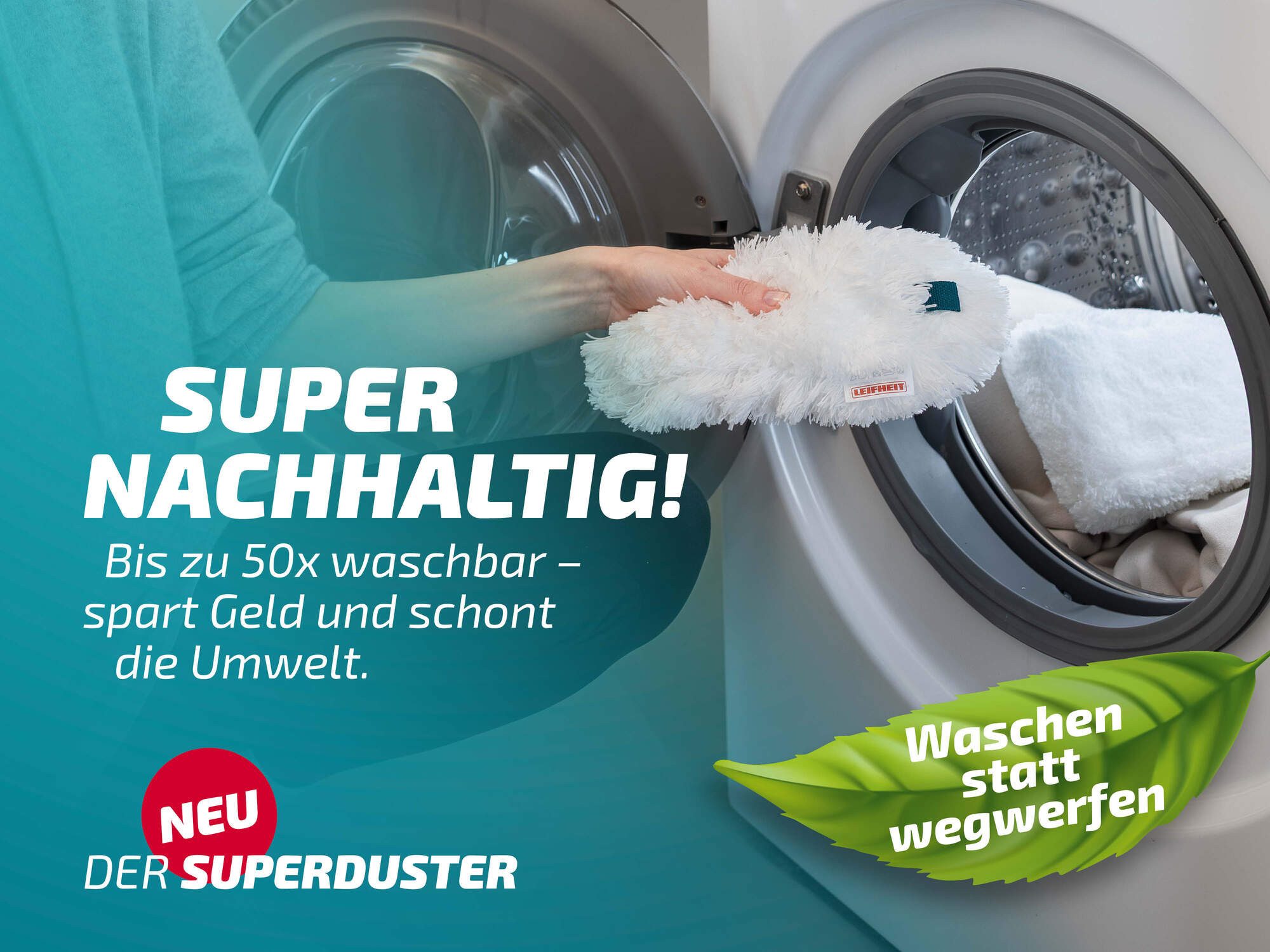 Leifheit Staubwischer SUPERDUSTER mit Ersatzbezug (3-St), waschbar, Mikrofaser, bindet Staub sicher – Bild 4 von 5