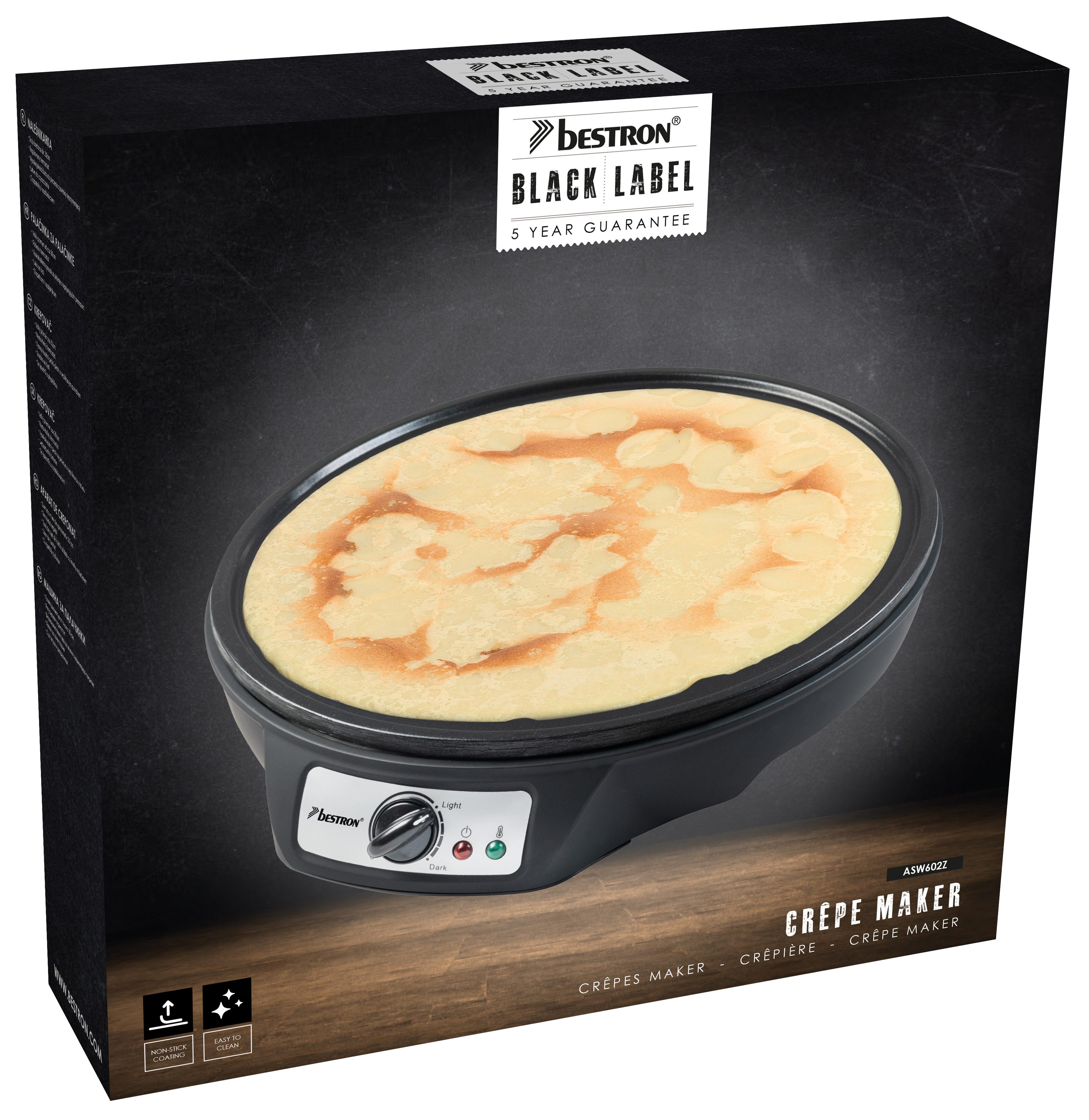 bestron Crêpesmaker ASW602, 1000 W, Ø 30 cm, Antihaft, Thermostat & Zubehör