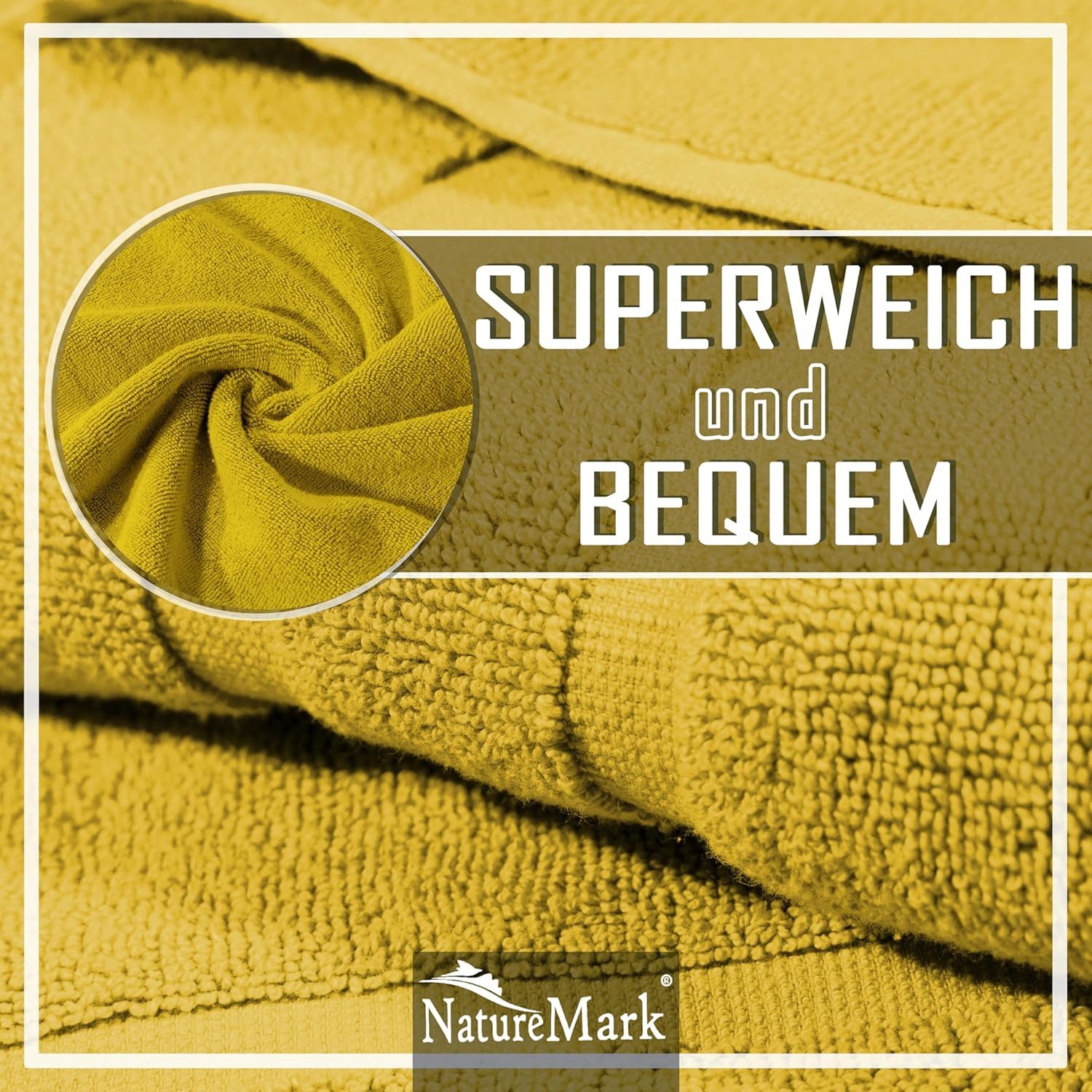 NatureMark Badematte 2er-Set Badvorleger 50x80cm, strapazierfähig, Baumwolle, rechteckig, Badematte 2-tlg., Duschmatte Duschvorleger, Premium Qualität, 50x80cm, Gelb