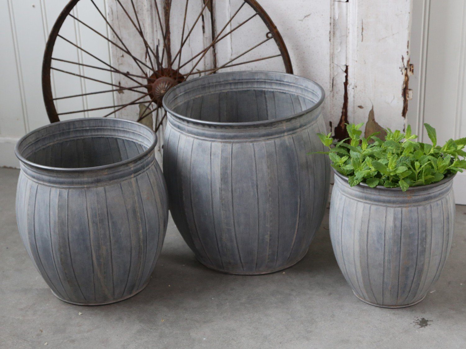 Chic Antique Übertopf Französische Übertöpfe Set antique Zink Garten