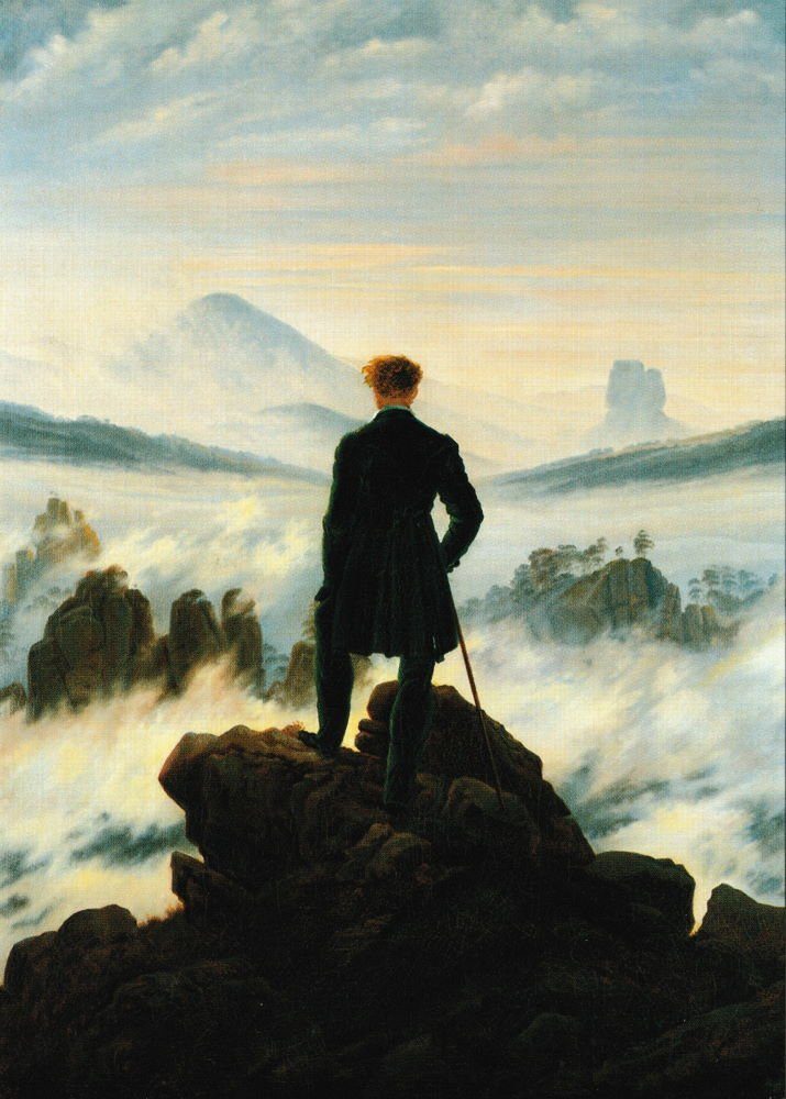Postkarte Kunstkarte Caspar David Friedrich "Wanderer über dem Nebelmeer"