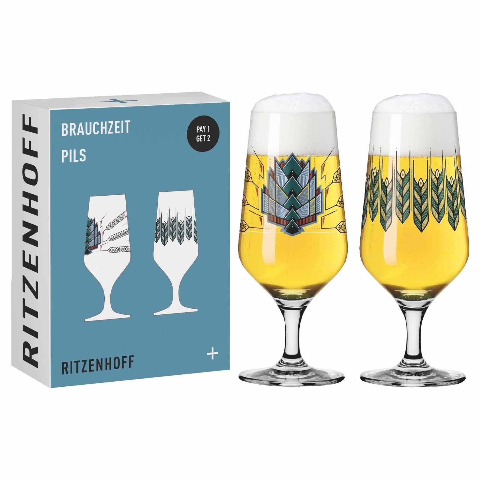 Ritzenhoff Bierglas Brauchzeit Pilsgläser mit Motiv 374 ml 2er Set, Glas