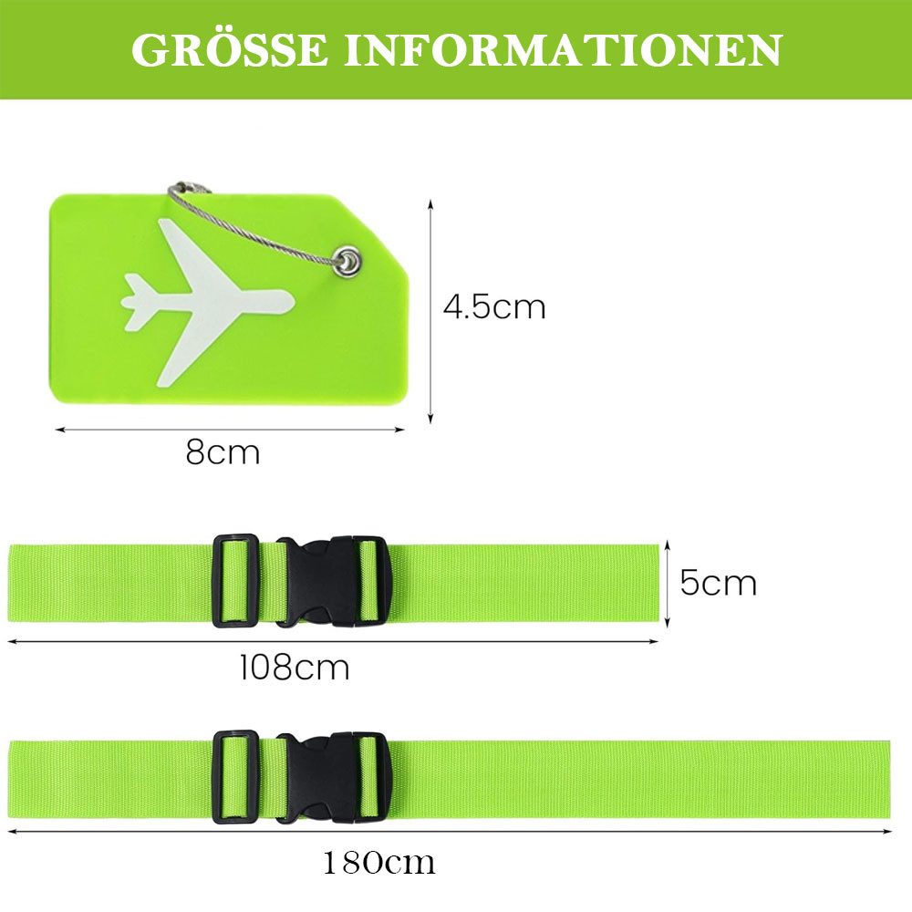 TUWENA Koffergurt Koffergurt 4 Stück, Kofferband Verstellbar Satz mit 2 Kofferanhänger, (4-tlg), Kofferbänder rutschfeste für Festes Gepäck bei Flugreisen Kreuzfahr