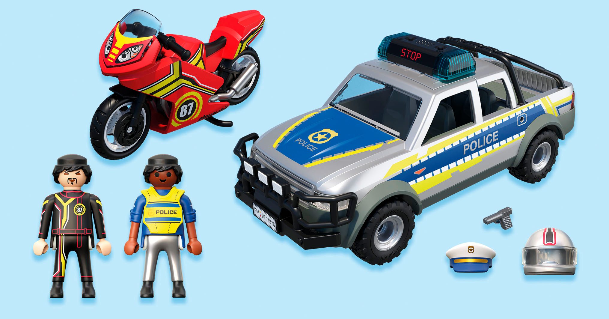 Playmobil® Verfolgungsjagd mit Polizei Pick-Up (71875), Action Heroes Konstruktions-Spielset, (39 St), mit Licht und Sound, Made in Europe – Bild 5 von 5