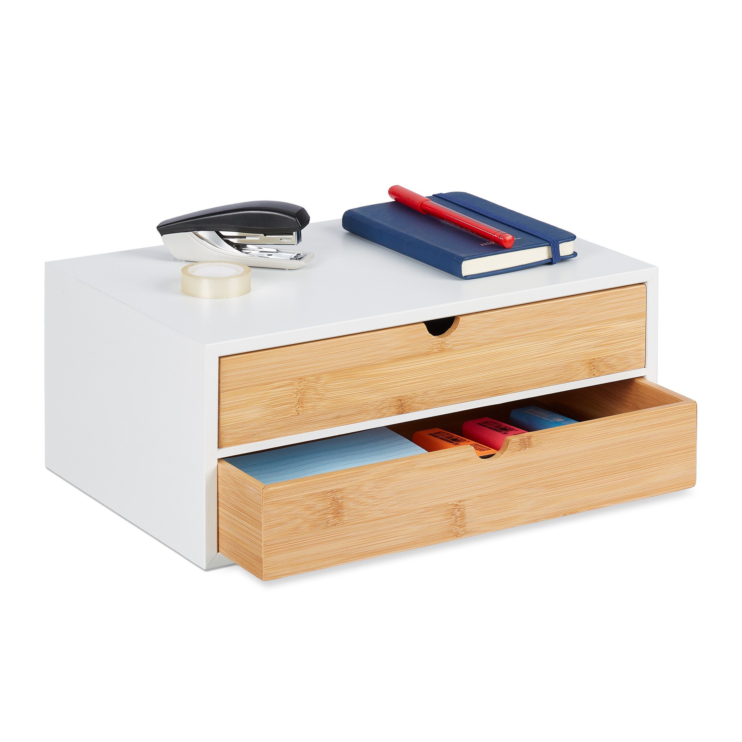 relaxdays Organizer Schubladenbox Bambus & MDF 2 Fächer