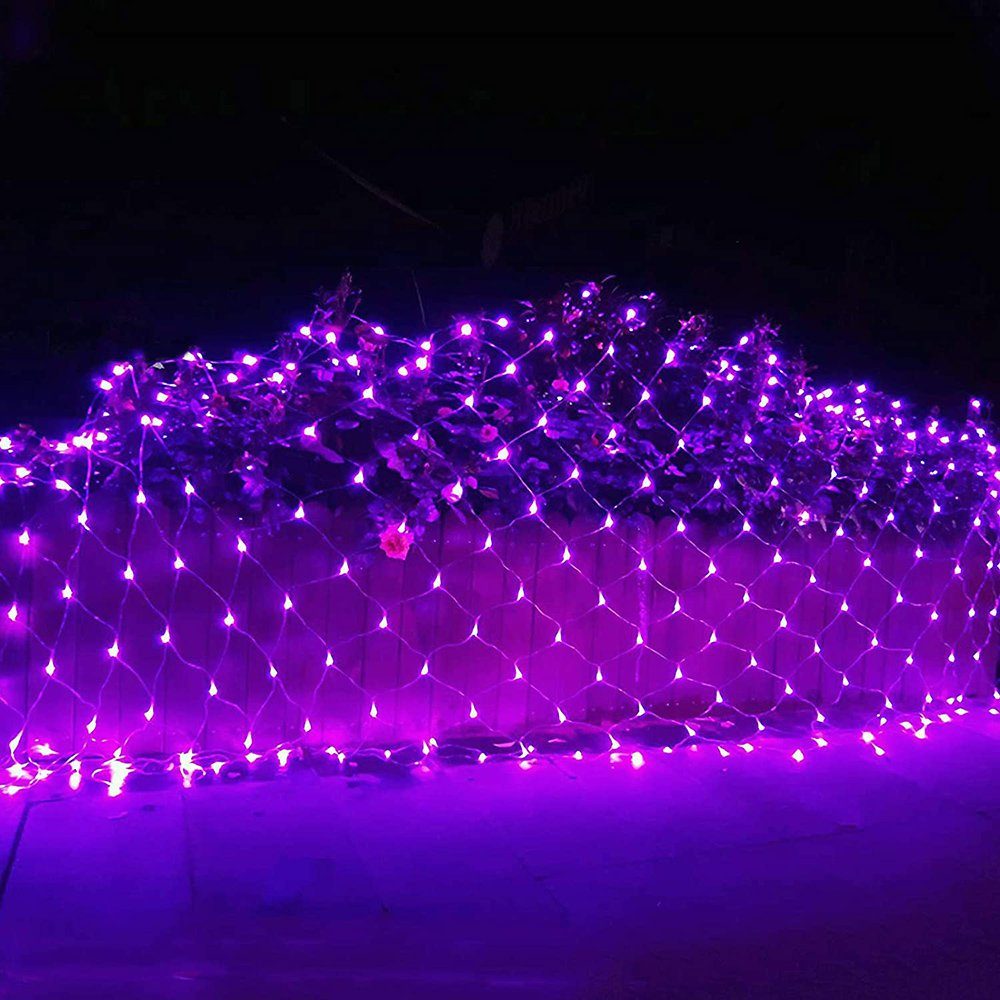 MUPOO LED-Lichternetz Lichtervorhang Weihnachten Modi LED Lichtketten Zimmer 96-flammig, für 8 Timer, mit Fernbedienung mit Stecker Deko Lichternetz,Lichterkette Lila Netz