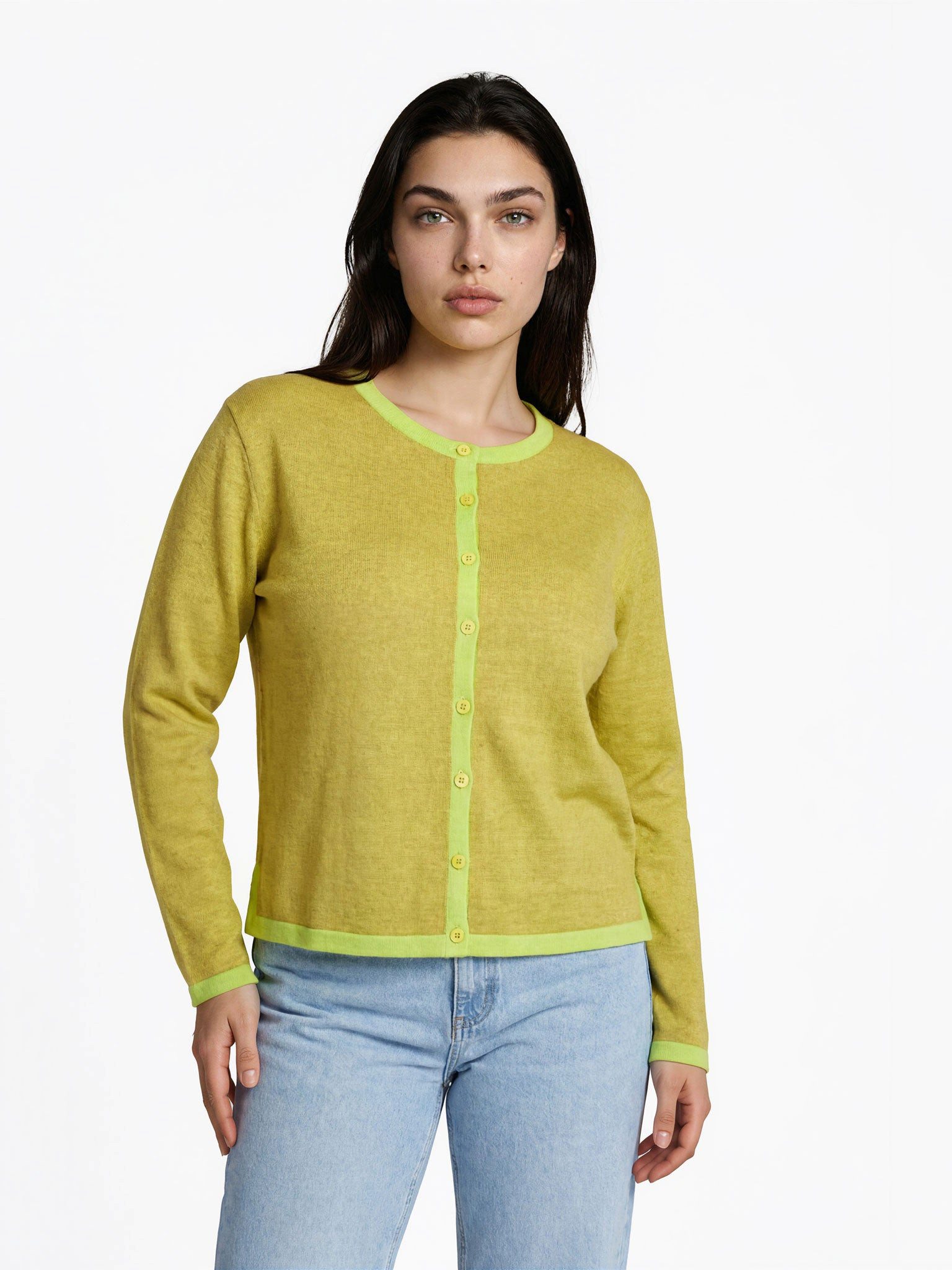 FRISTED Cardigan Damen Bio Baumwolle Rundhals Modern fit Langarm casual Fein gestrickte Strickjacke mit eingearbeiteter Knopfleiste & Schlitze