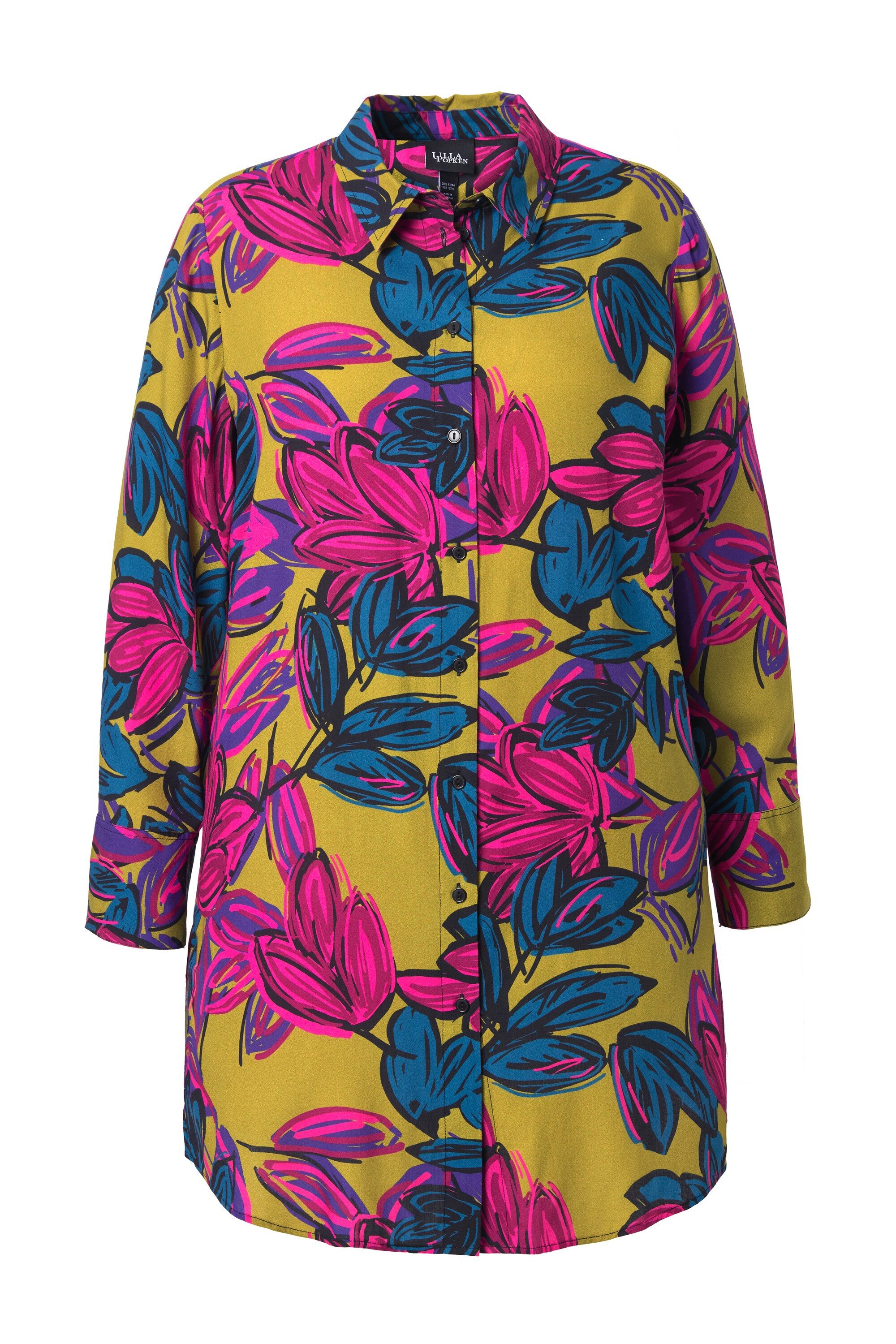 Ulla Popken Longbluse Longbluse Blüten Hemdkragen Langarm