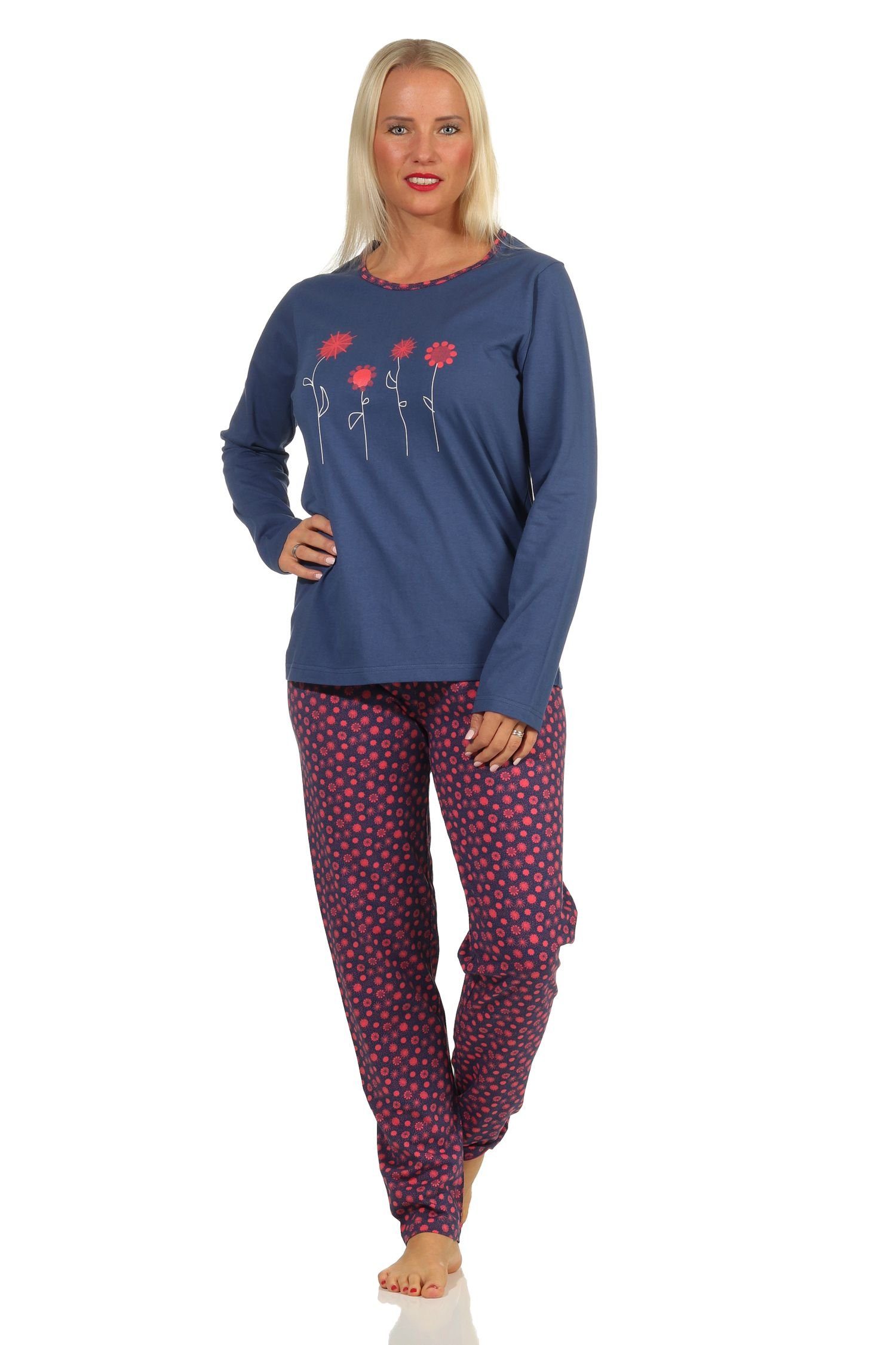Pyjama Damen langarm Schlafanzug in floraler Optik - 122 10 602