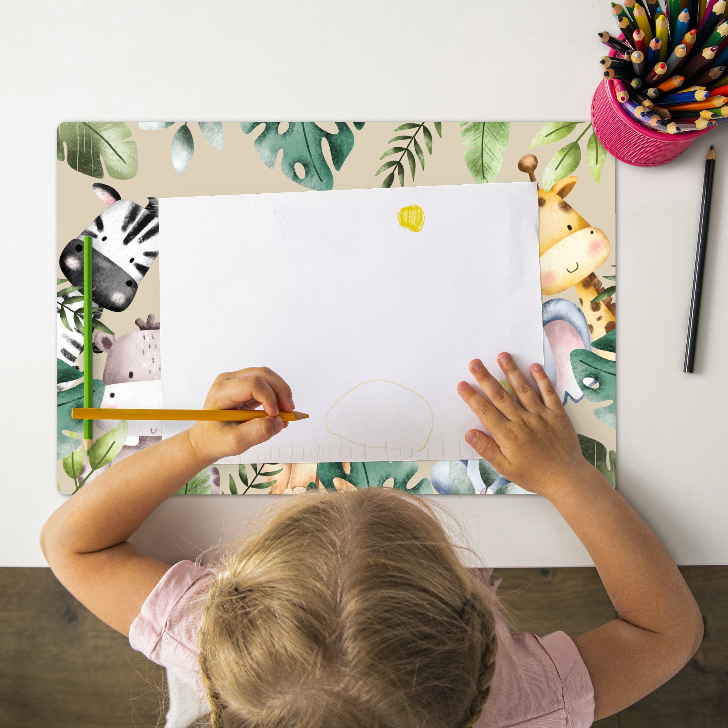 MuchoWow Platzset Tiere - Kinder - Blätter - Aquarell, (1-St), Kinder-Arbei günstig online kaufen