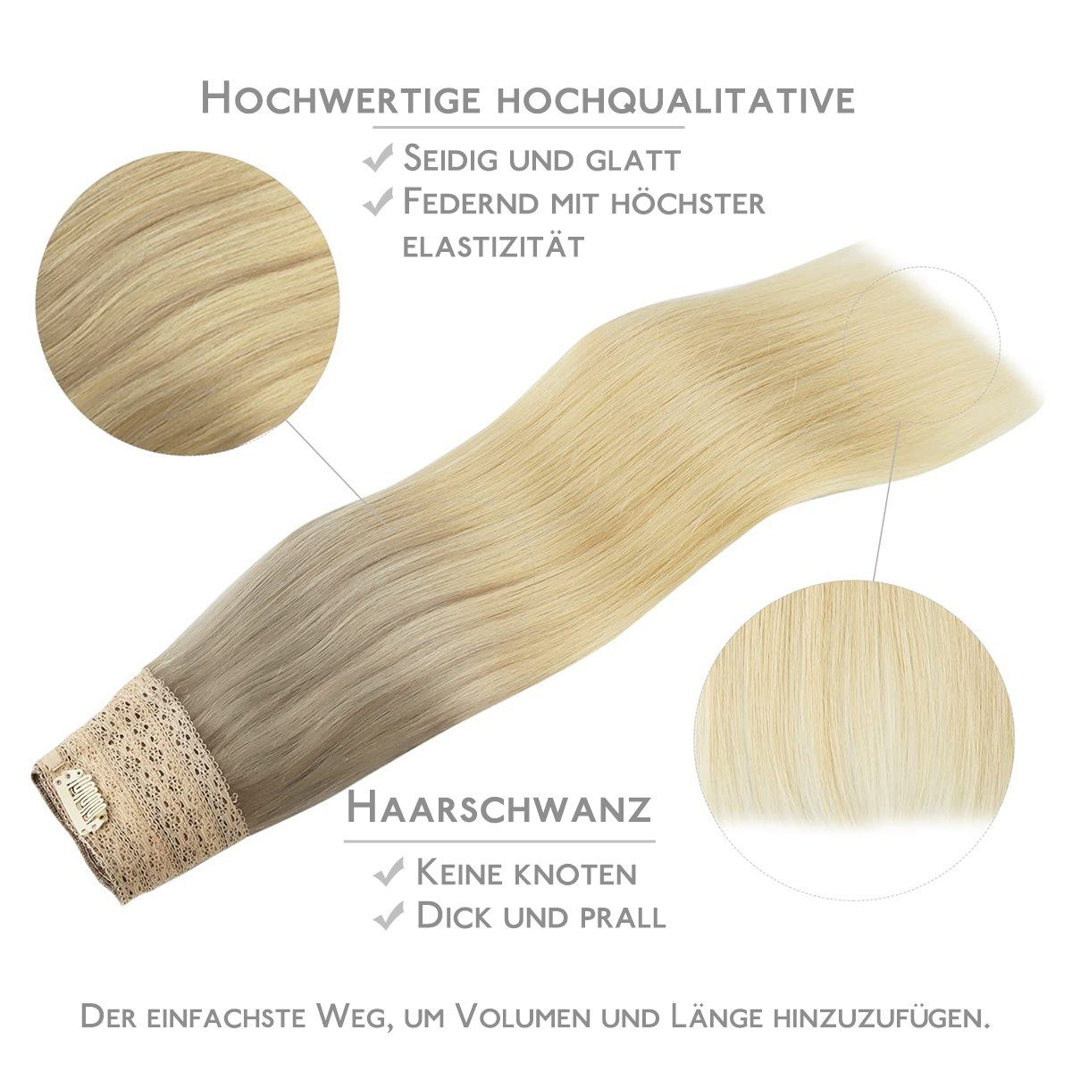 goldblond Echthaar-Extension bis und Verlängerungen,Halo-Haare,aschblond platinblond Wennalife