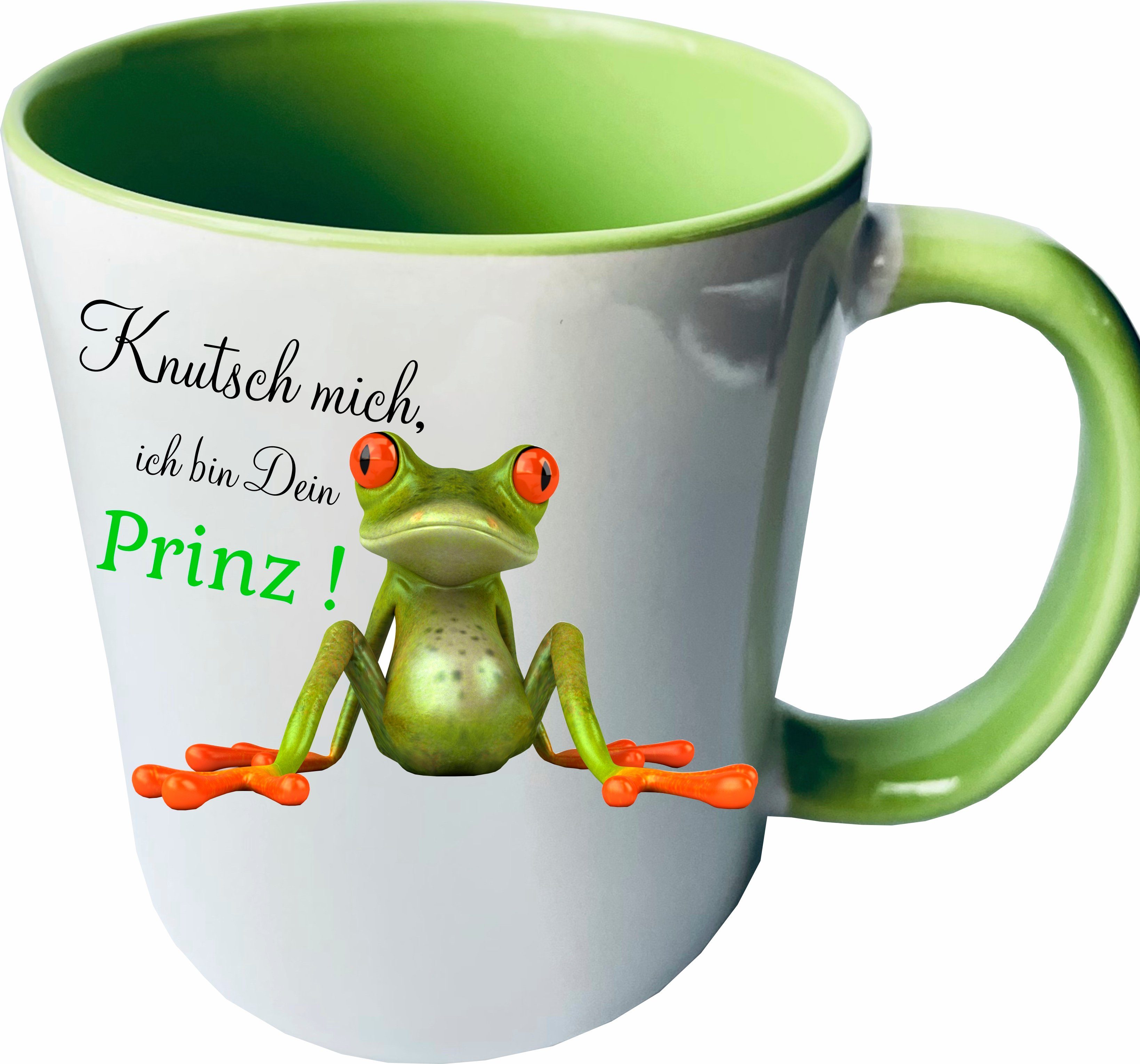 Wandtattoodesign Tasse Tasse Grün mit Druck Frosch mit Spruch Prinz Sublimation, Innen farblich