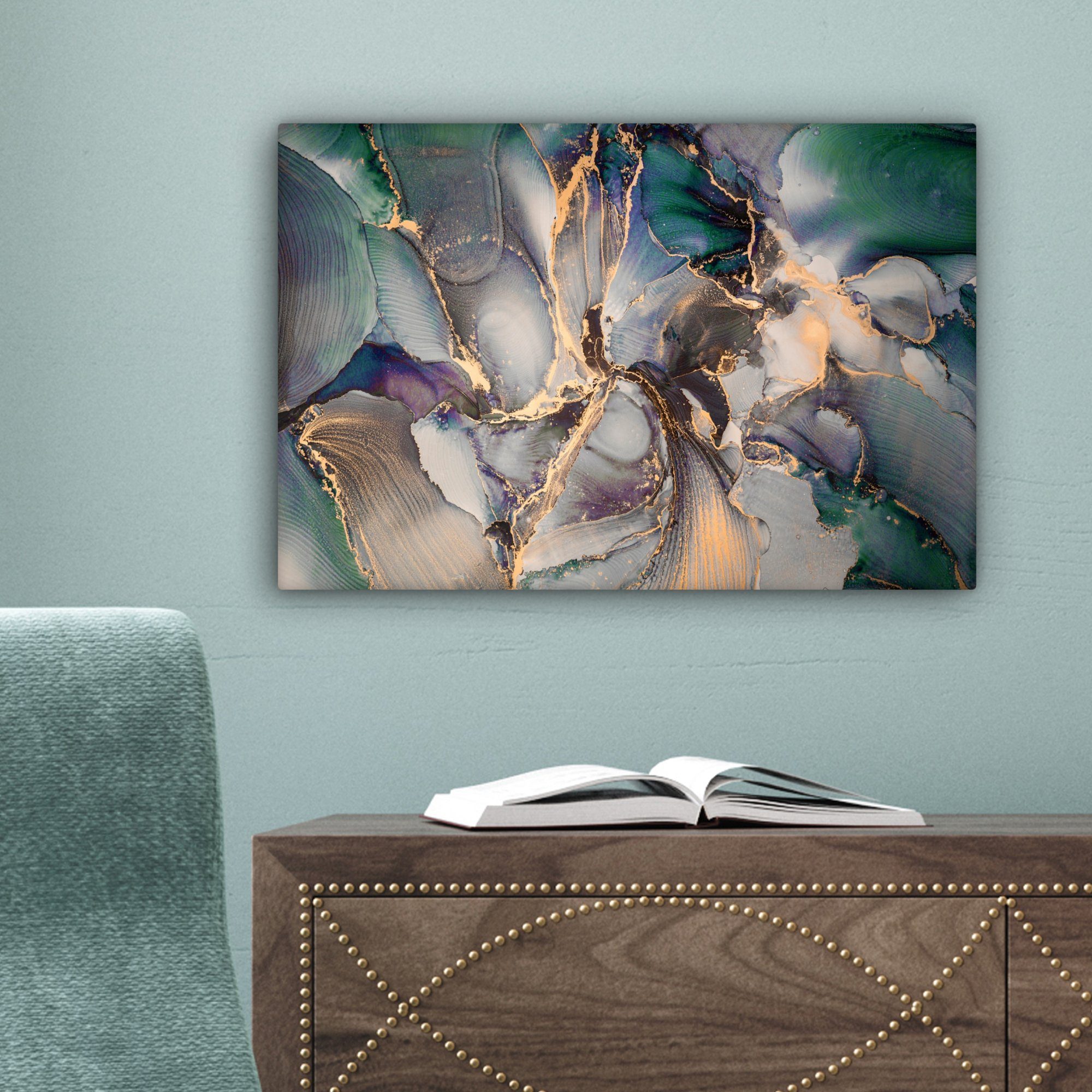 OneMillionCanvasses® Leinwandbild Gold - Blau - Marmor, Fotodruck (1 St), Leinwand Bilder Klein, Wand Dekoration Aesthetic 30x20 cm – Bild 3 von 5