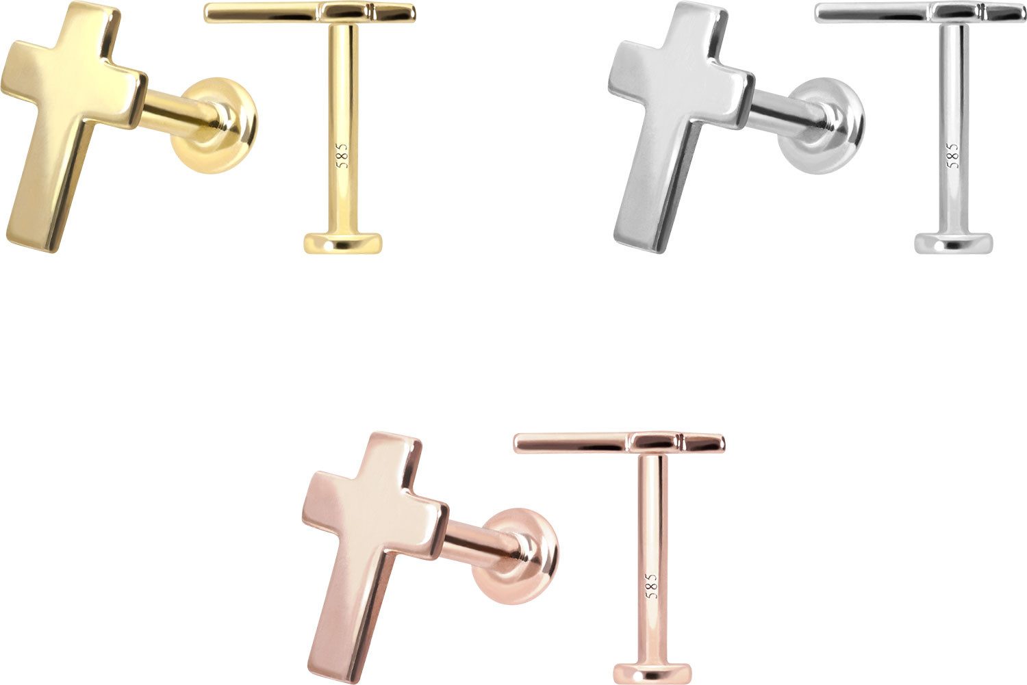 PIERCINGLINE Piercing-Set 14 Karat Gold Labret mit Innengewinde KREUZ (Labrets, 1-tlg)