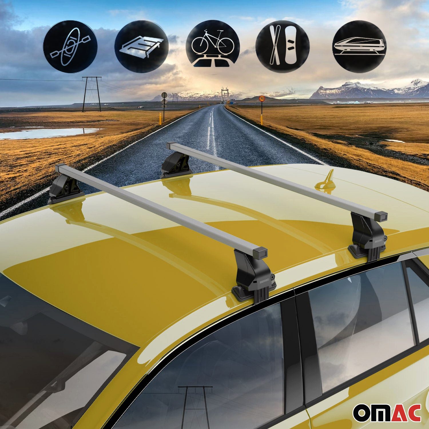 OMAC Dachträger Menabo Stahl Gepäckträger für BMW 2er F45 Active Tourer 2013-2024 (2-St), Wasserbeständig,Abnehmbar,Multifunktional,Leichtgewichtig