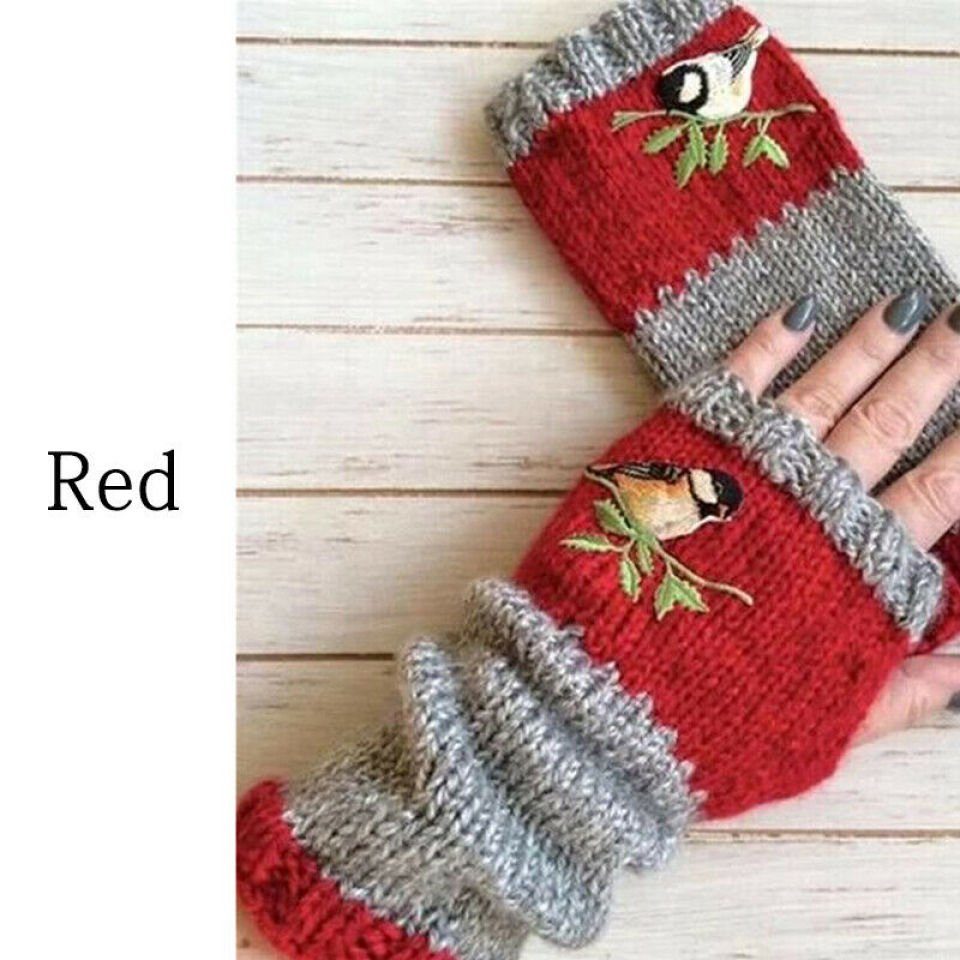 Blusmart Strickhandschuhe Mode Warme Nähte Bestickte Handschuhe Frauen Fingerlose Handschuhe Rot