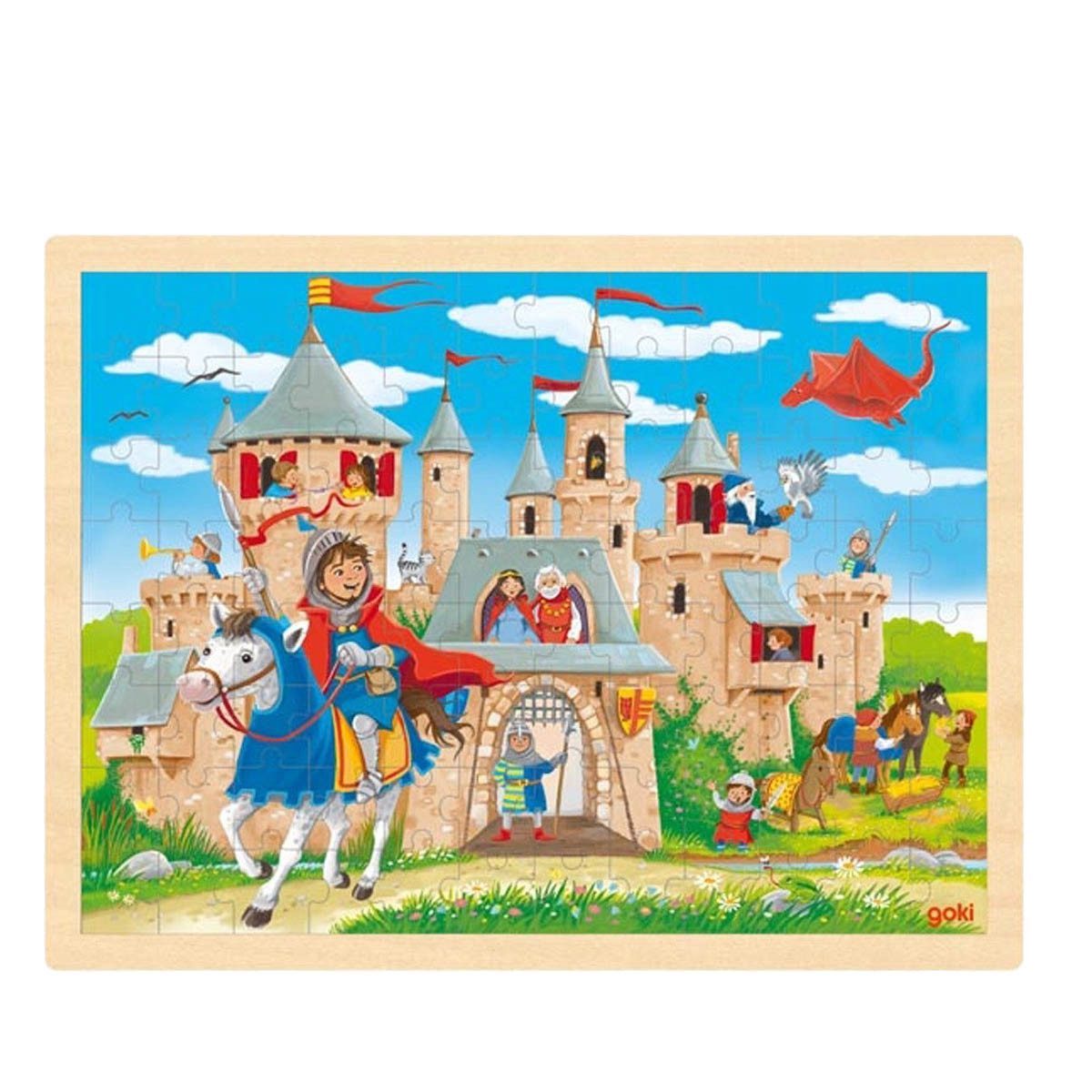 goki Konturenpuzzle Einlegepuzzle Ritterburg, 96 Puzzleteile, für die frühkindliche Entwicklung