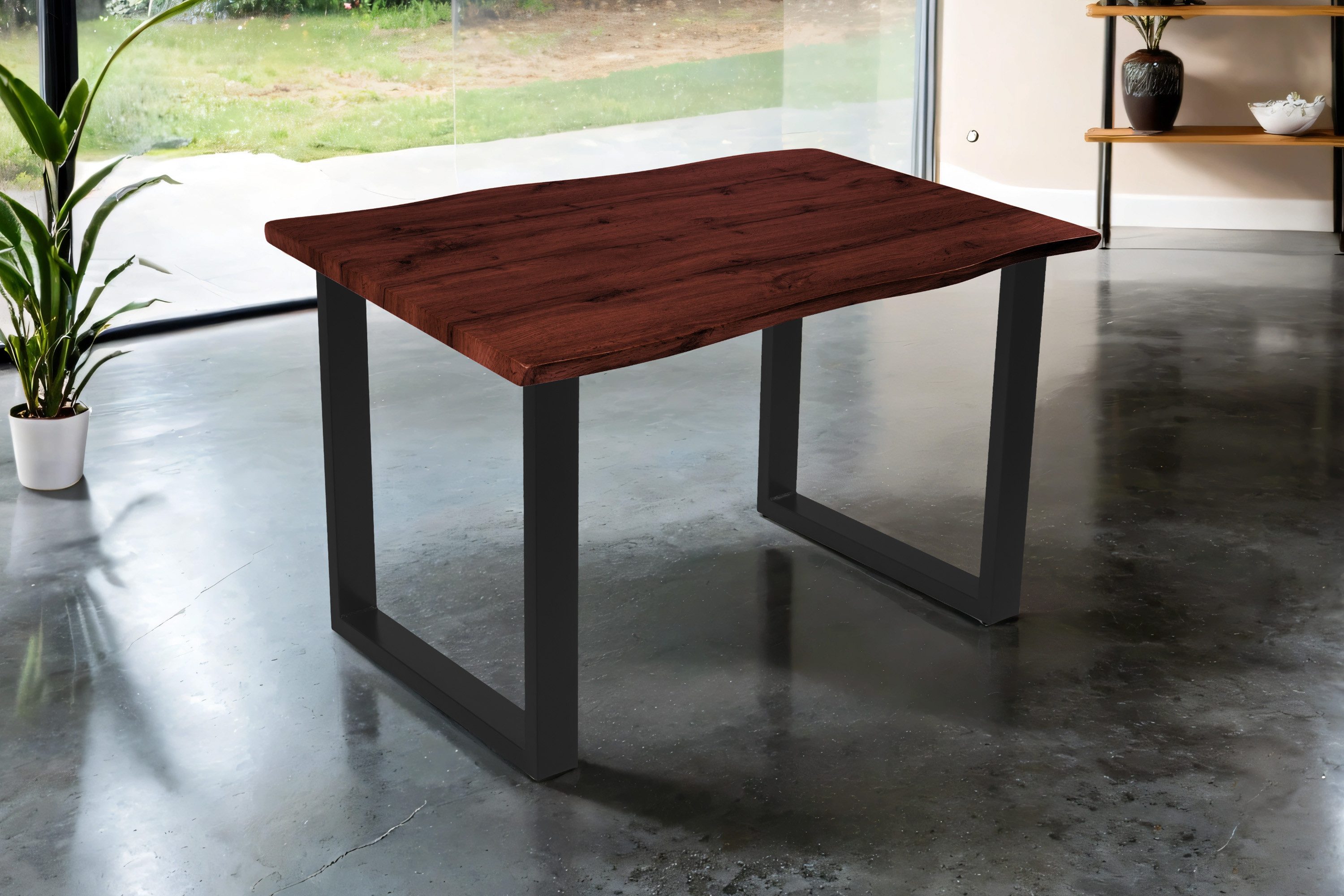 SAM® Esstisch Thoran, Holz-Optik Nuss, U-Metallgestell, Baumkante