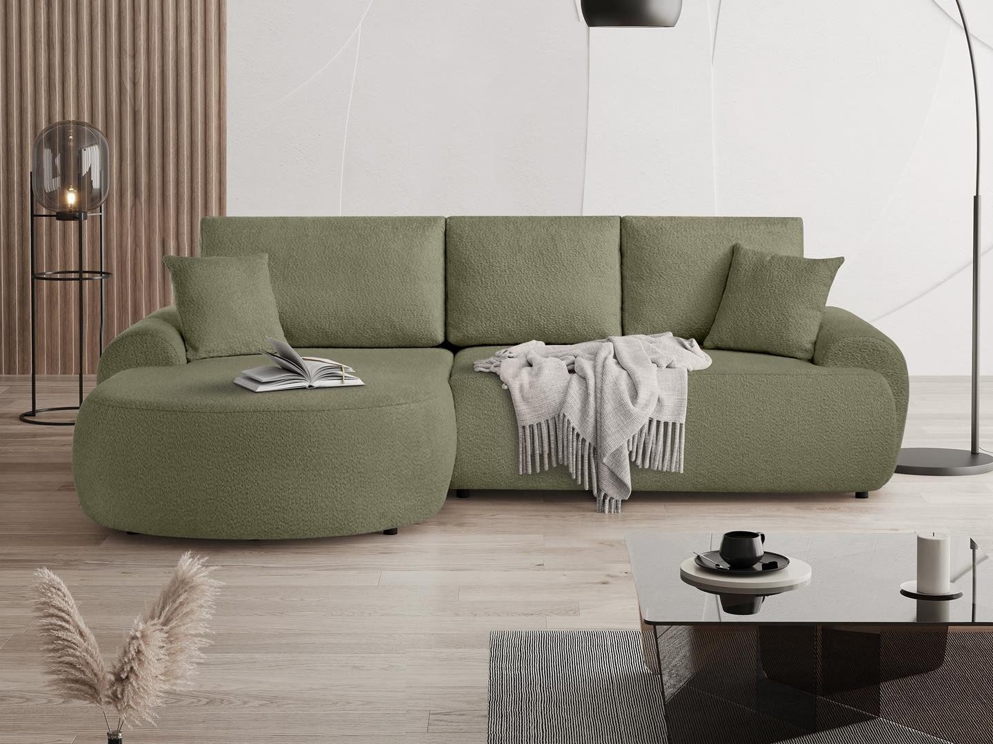 Beautysofa Ecksofa mit Kissen aus Bouclé-Stoff günstig online kaufen