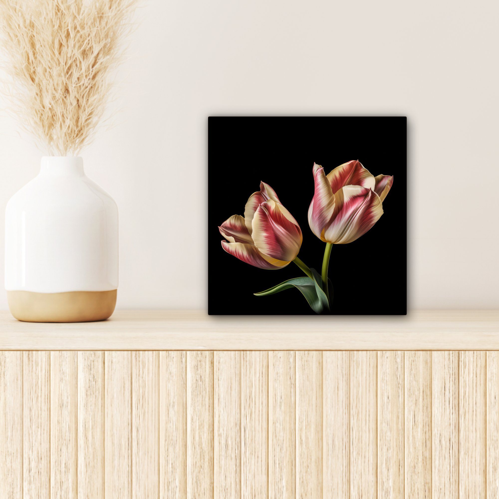 Leinwandbild - - Natur, Weiß Tulpen Bilder cm - 20x20 Blumen - für Rosa Schlafzimmer, Leinwand (1 Wohnzimmer OneMillionCanvasses® St),