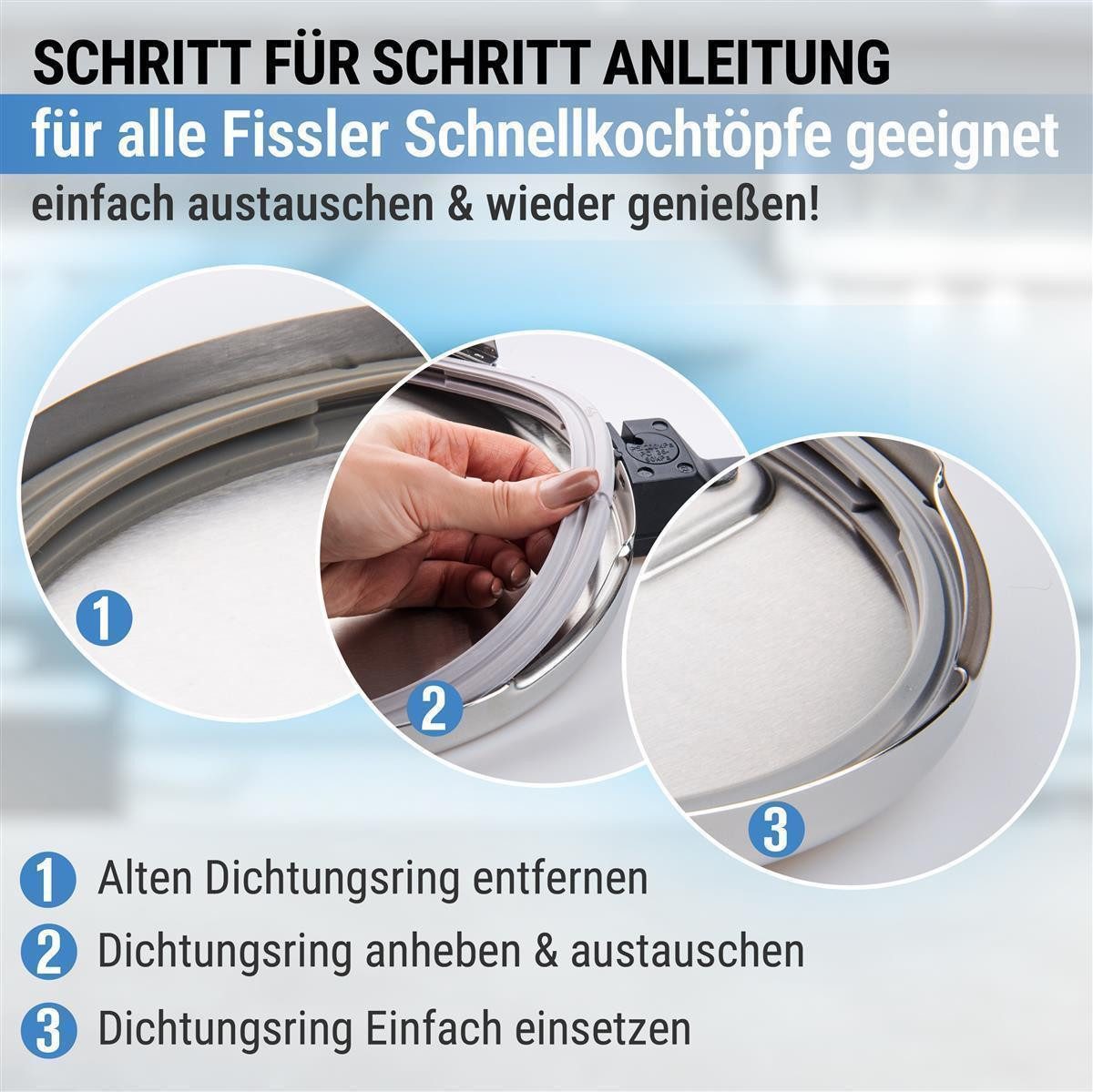 Piebert Schnellkochtopf-Dichtungsring 3x Piebert Fix Dichtung 39156 22cm für Fissler Vitaquick, Vitavit