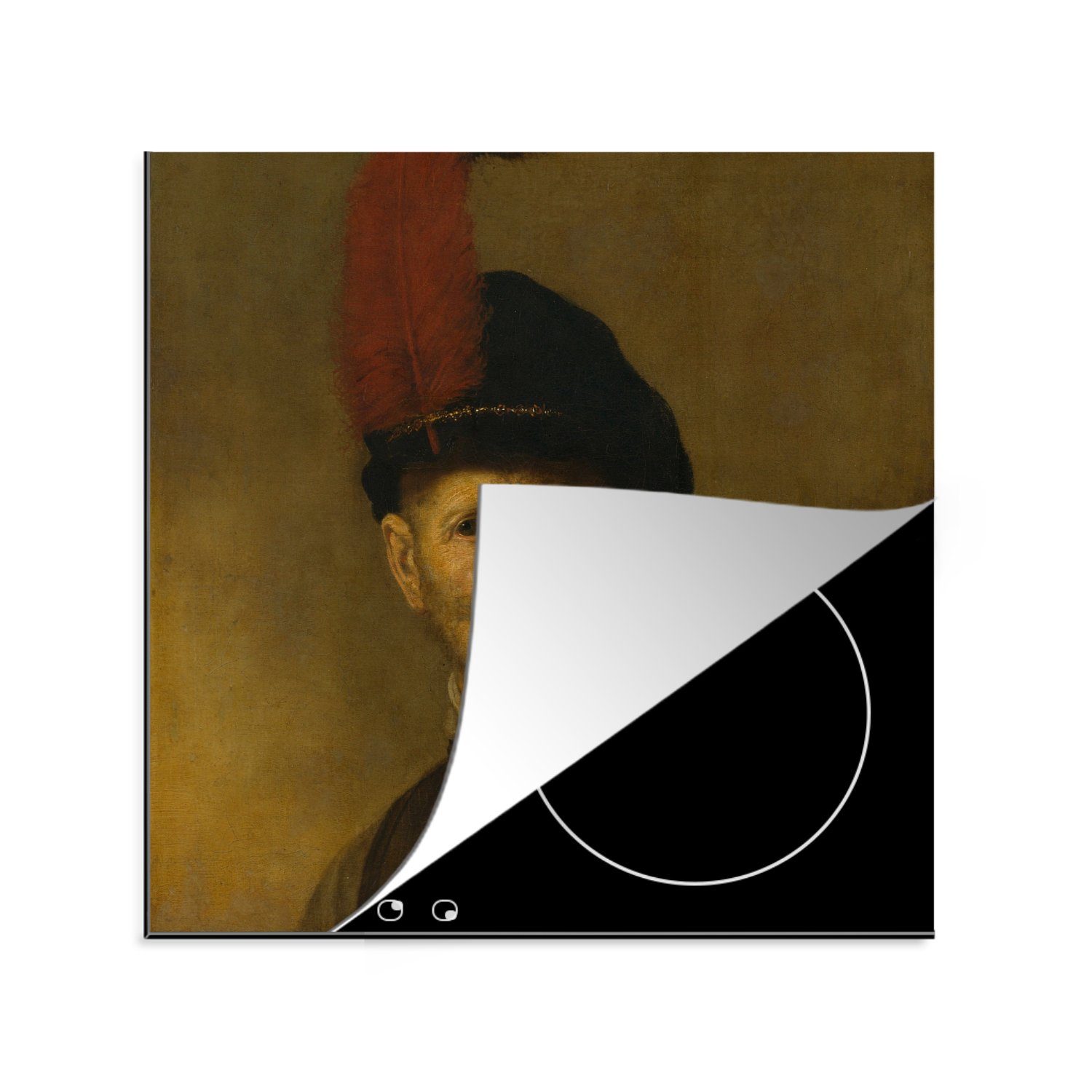 MuchoWow Herdblende-/Abdeckplatte Porträt eines Mannes - Rembrandt van Rijn, Vinyl, (1 tlg), 78x78 cm, Ceranfeldabdeckung, Arbeitsplatte für küche