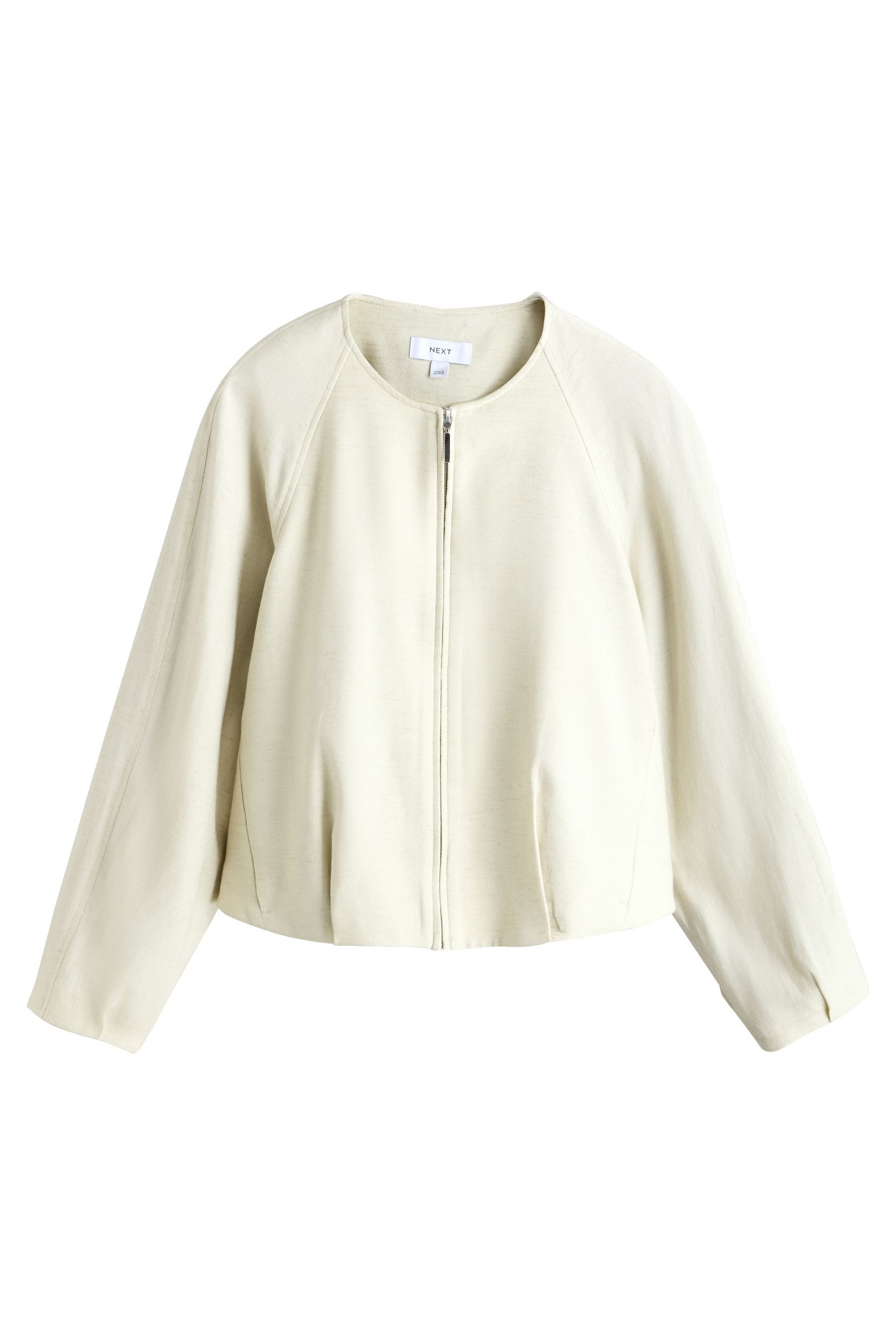 Next Bomberjacke Kragenlose, leichte Bomberjacke mit Leinenanteil (1-St)
