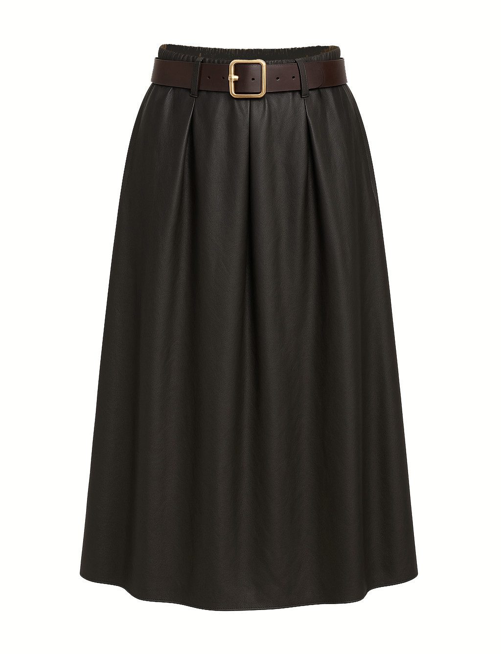 Mississhop Lederimitatrock Damen A-Linien Rock mit Gürtel und Metallschnalle M.405