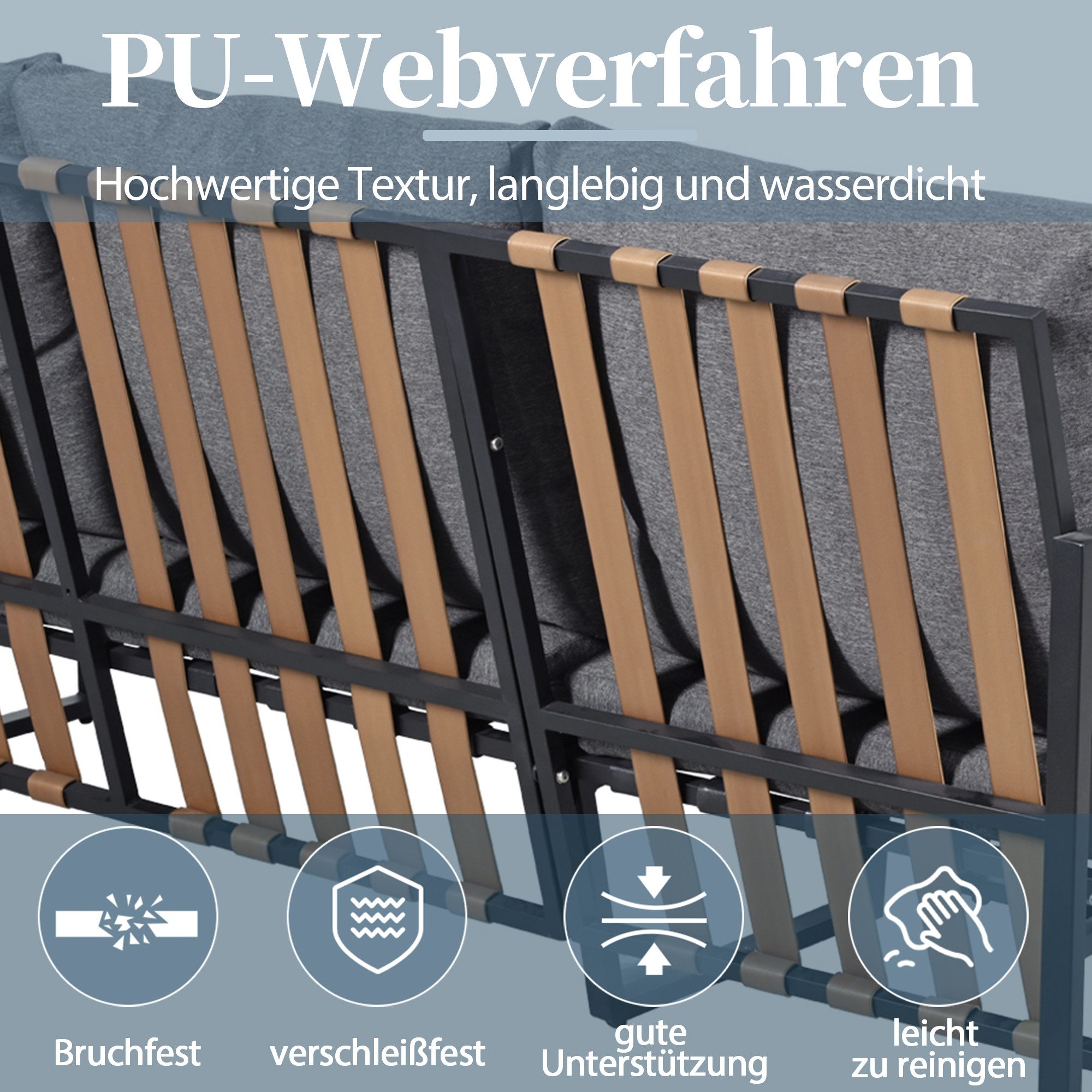 Flieks Gartenlounge-Set, (3-tlg), 4-Sitzer Gartenmöbel Balkonset mit verzinktem Stahl + Glastischplatte