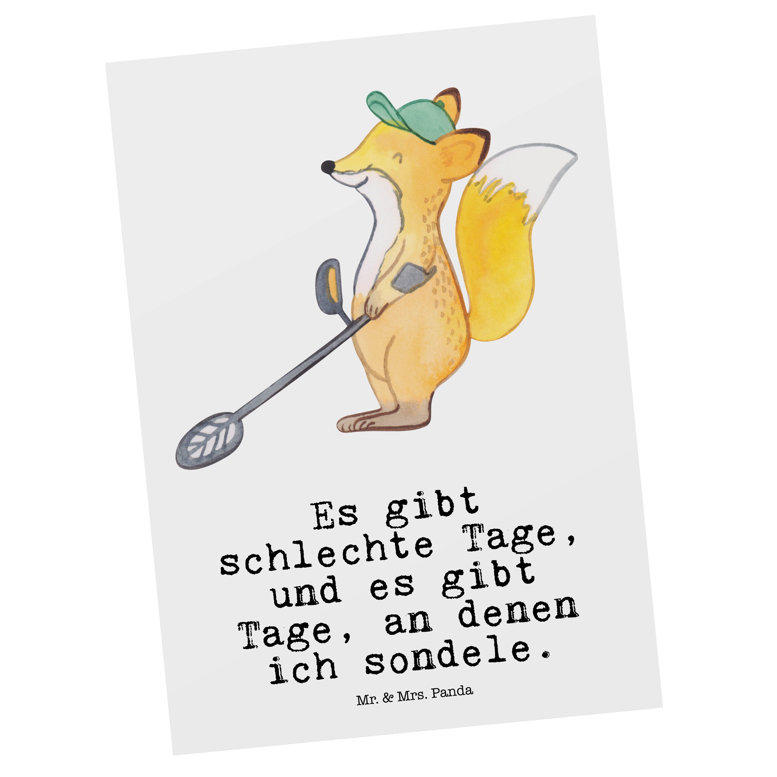 Mr. & Mrs. Panda Postkarte Fuchs Metalldetektor Tage - Weiß - Geschenk, Geschenkkarte, Münzen su