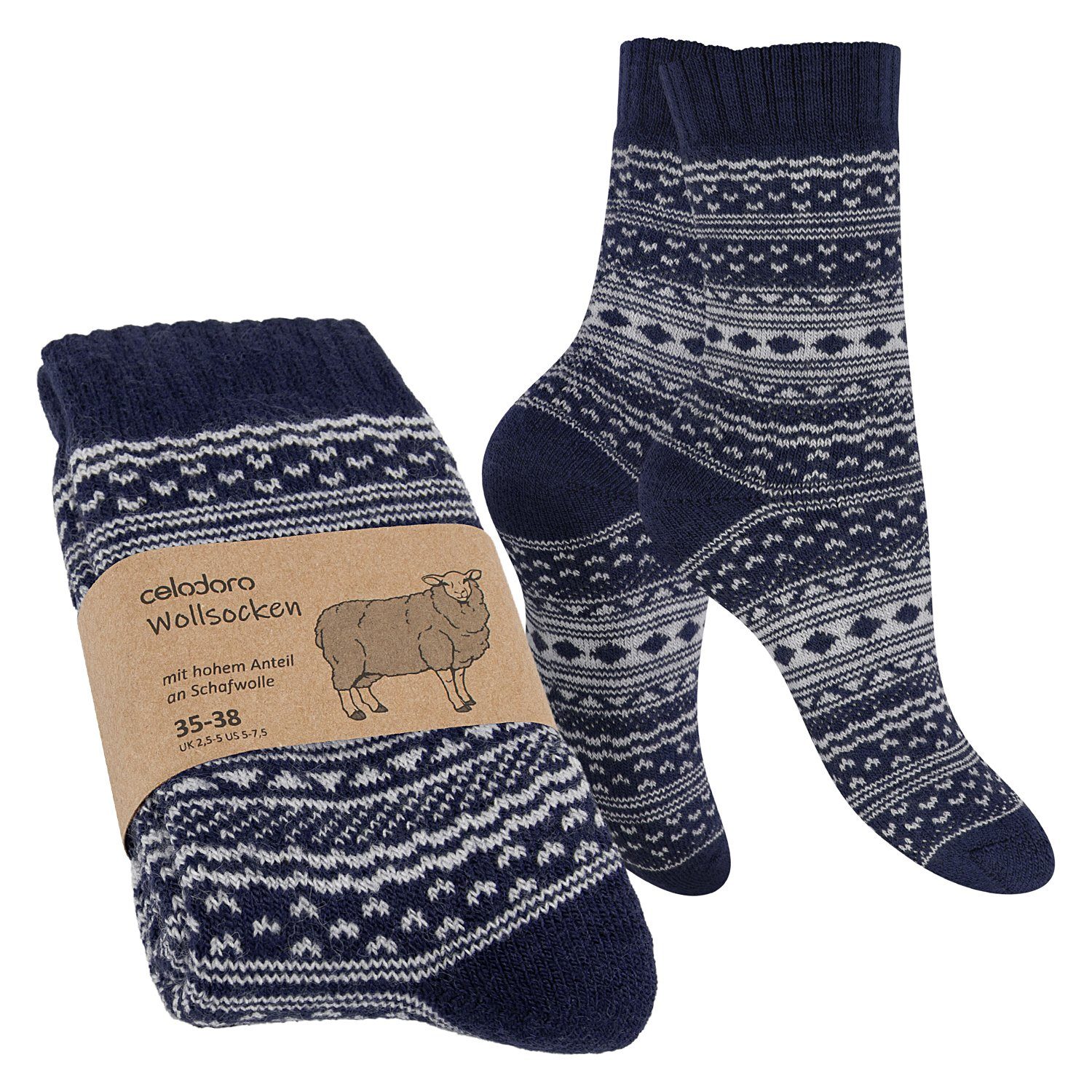 Thermosocken Damen & Herren Frottee-Wollsocken mit Muster