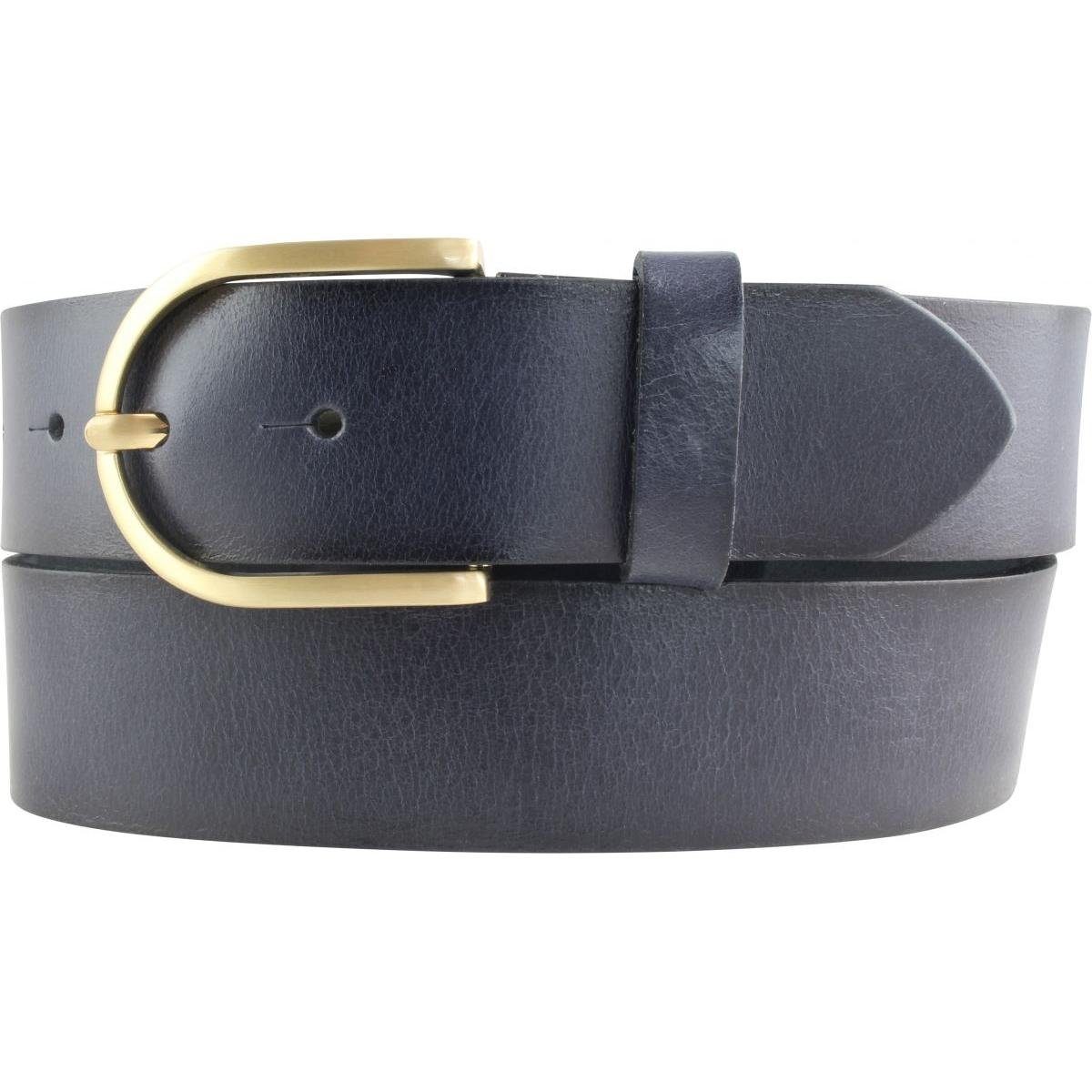 BELTINGER Ledergürtel Damen-Gürtel aus Vollrindleder Vintage-Look 4 cm - Jeans-Gürtel für Da Marine, Gold | Gürtel