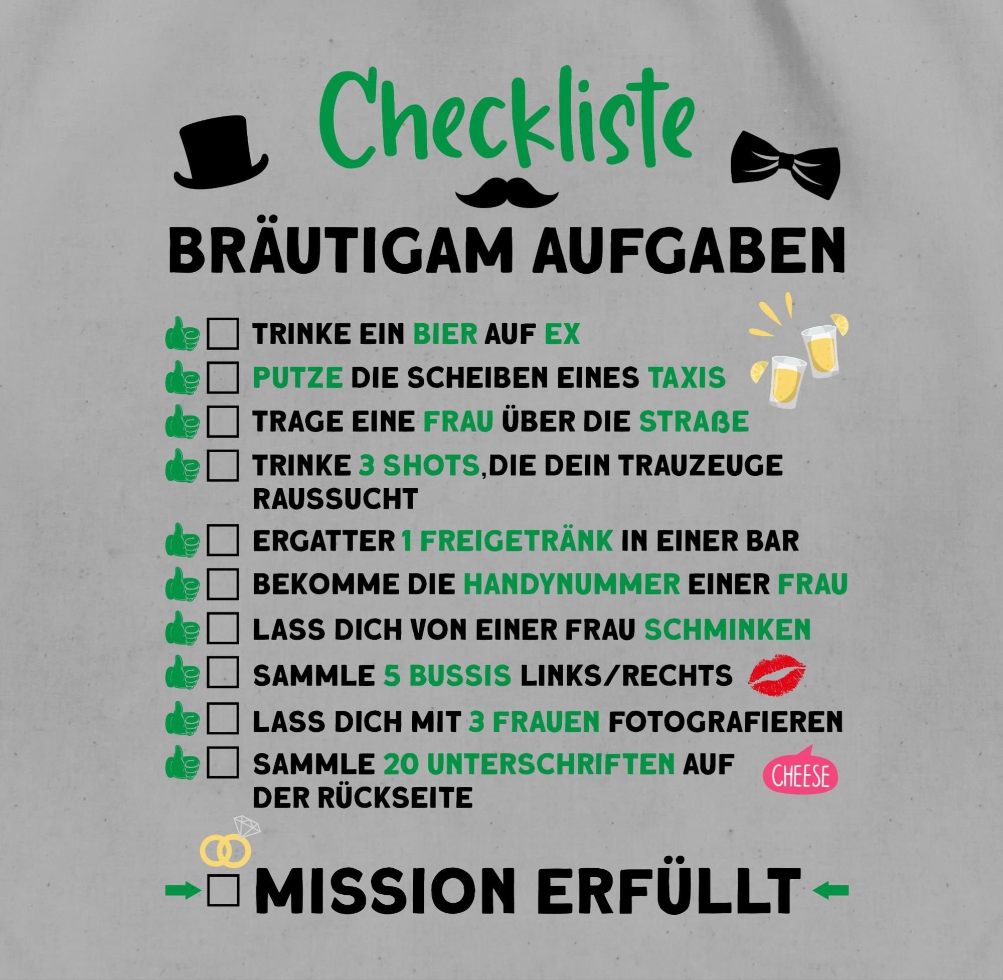 Shirtracer Turnbeutel Checkliste Bräutigam Aufgaben JGA, günstig online kaufen