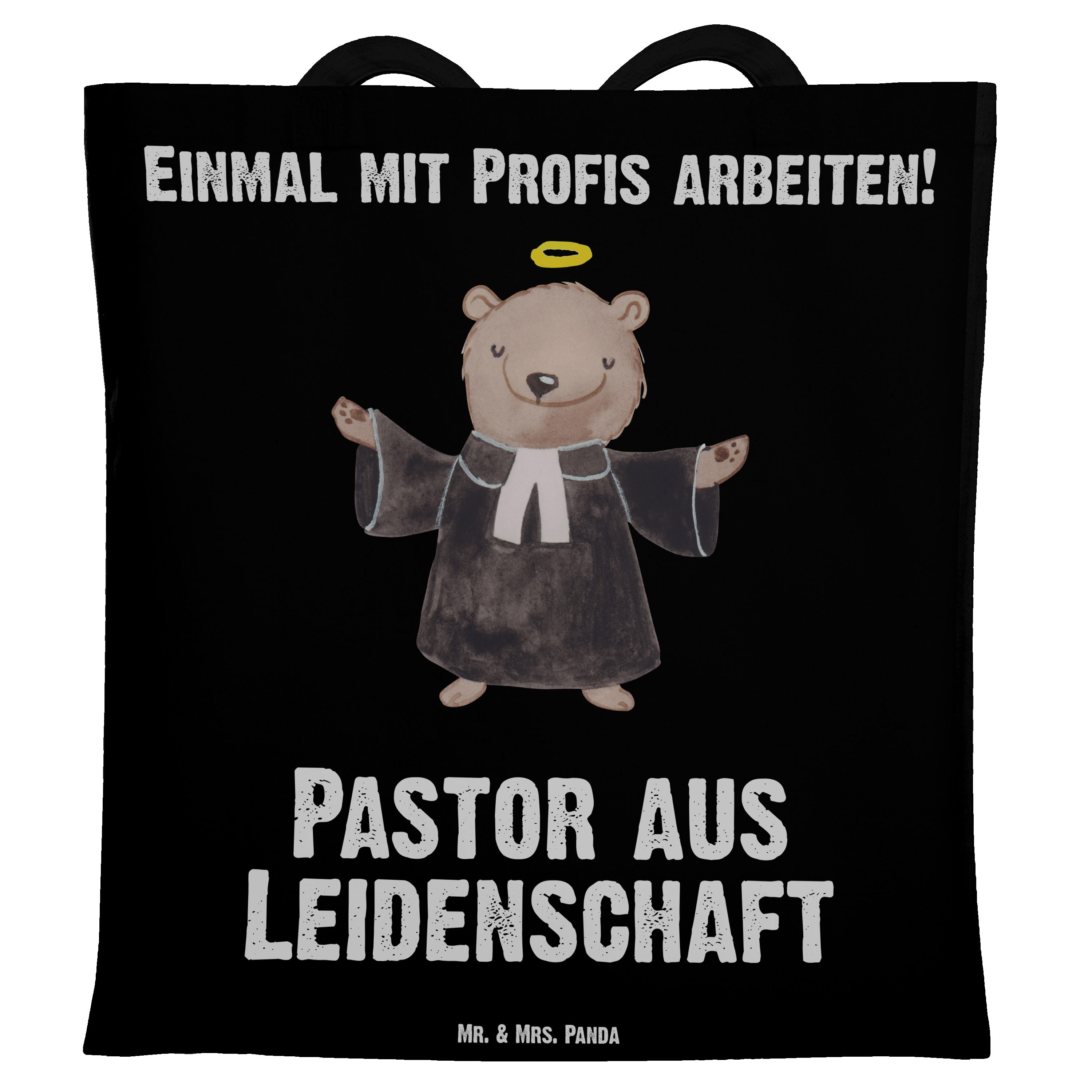 Mr. & Mrs. Panda Tragetasche Pastor aus Leidenschaft - Schwarz - Geschenk, Arbeitskollege, Kirche, (1-tlg)