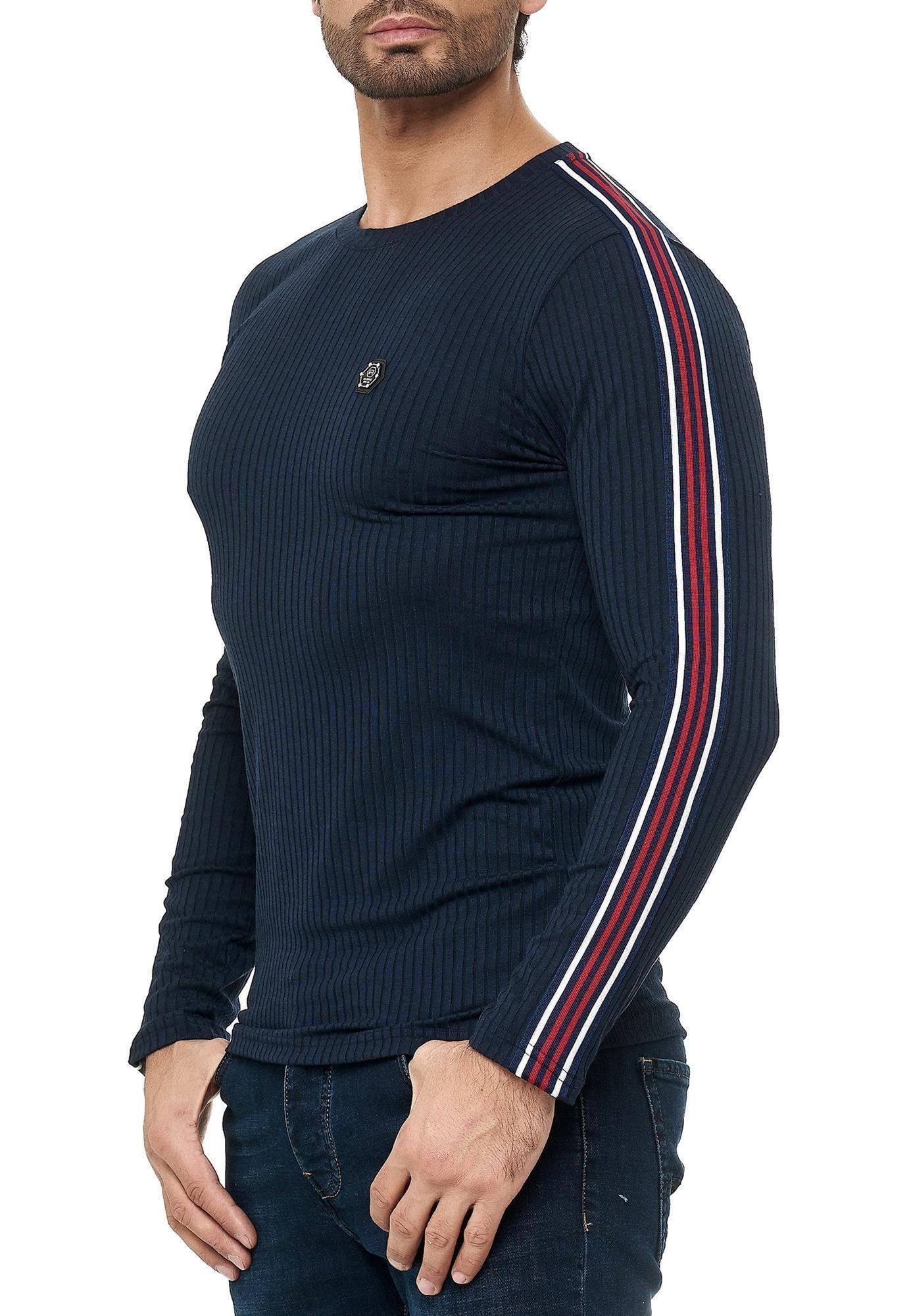 RedBridge Strickpullover Figurbetont Feinstrick Longsleeve Slim Fit Kontraststreifen