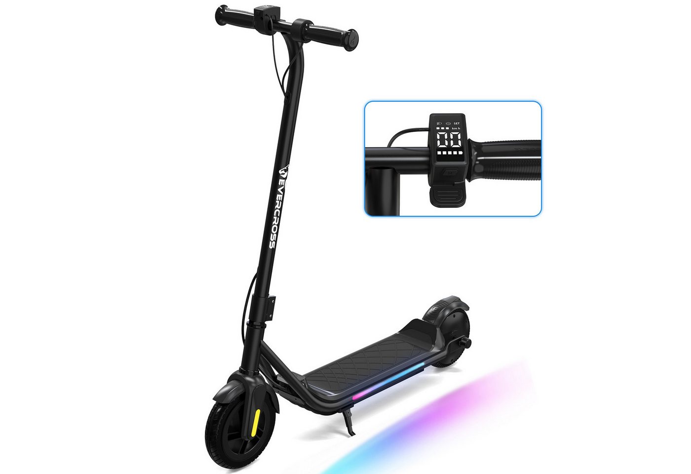 EVERCROSS TECH Elektro-Kinderroller E6 7'' E-Scooter für Kinder 6-12 Jahren, bis zu 15 km, Max 16KM/H, LED Display, 3 Gänge, Anti-Rutsch-Pedal
