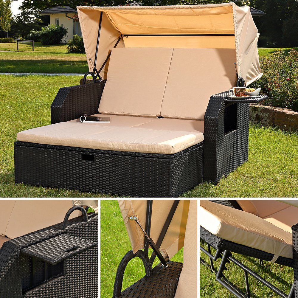 Feel2Home Strandkorb Strandkorb Schwarz Garten Sonnendach günstig online kaufen