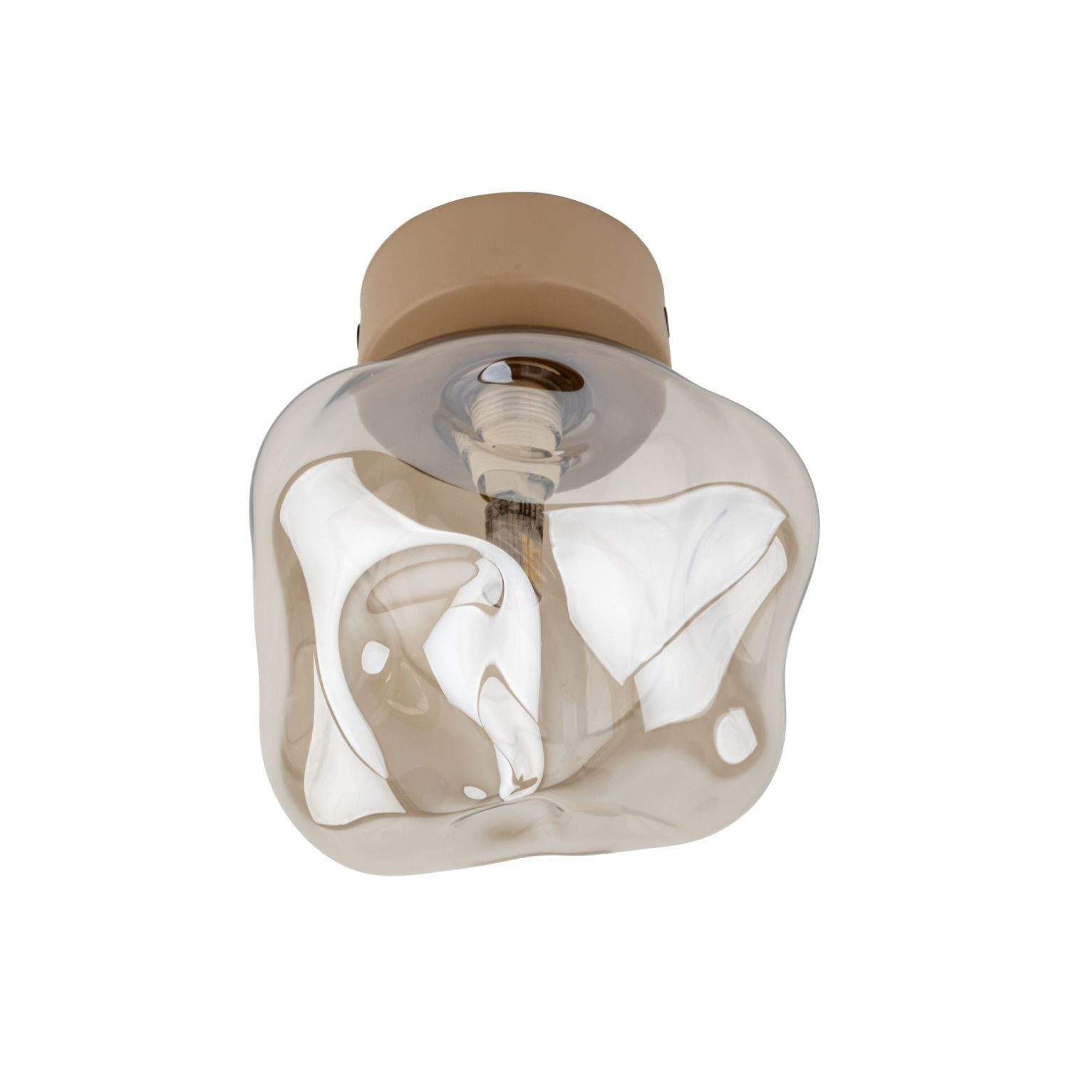 Licht-Erlebnisse Deckenleuchte UMERA, ohne Leuchtmittel, Rauchglas Metall G9 Beige Cognac rund Modern Deckenleuchte