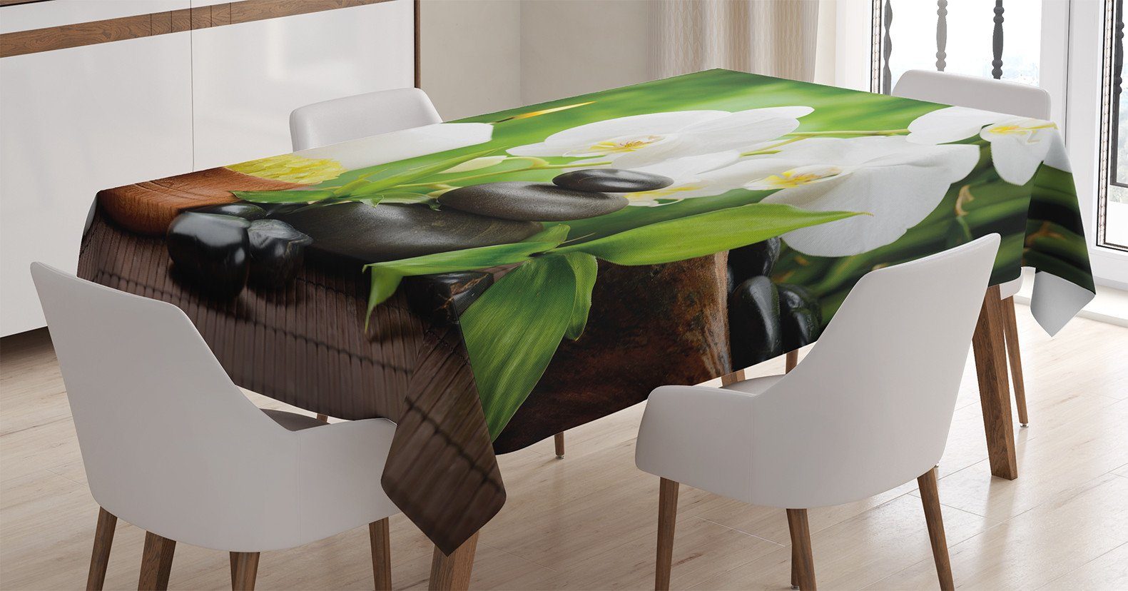 Abakuhaus Tischdecke Farbfest Waschbar Für den Außen Bereich geeignet Klare Farben, Spa Steine ​​und Orchideen