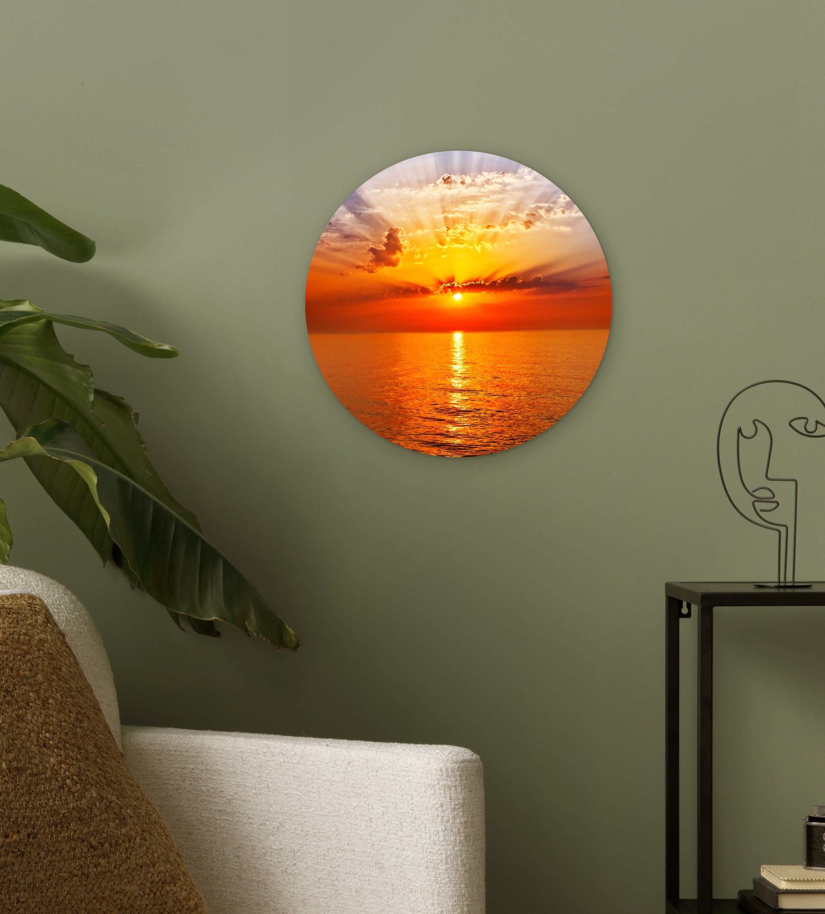 MuchoWow Gemälde Sonnenuntergang - Meer - Himmel - Orange - Horizont - Wasser, Fotodruck (1 St), Kreis Wanddekoration, Rundes Wandbild, 30x30 cm – Bild 3 von 5