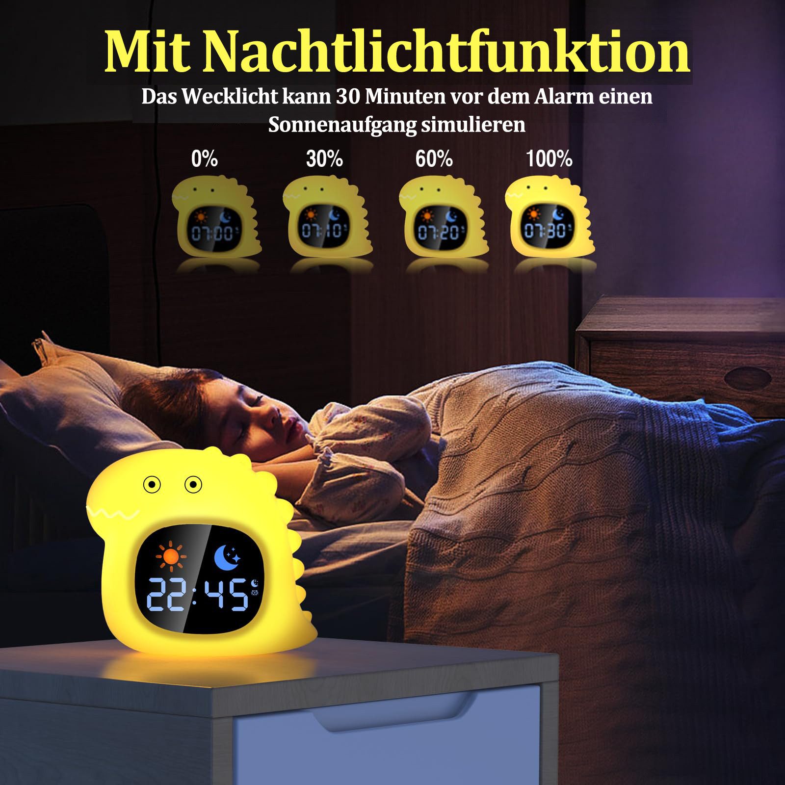 Coonoor Wecker Tischuhr mit Digitalanzeige, 9-Farben Nachtlicht Kinderwecke günstig online kaufen