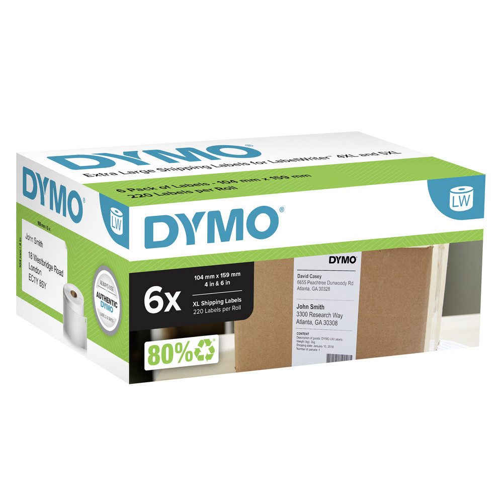 DYMO Etiketten DYMO Etiketten Rolle 104 x 159 mm Weiß 6 Rollen Wiederablösbar 223810