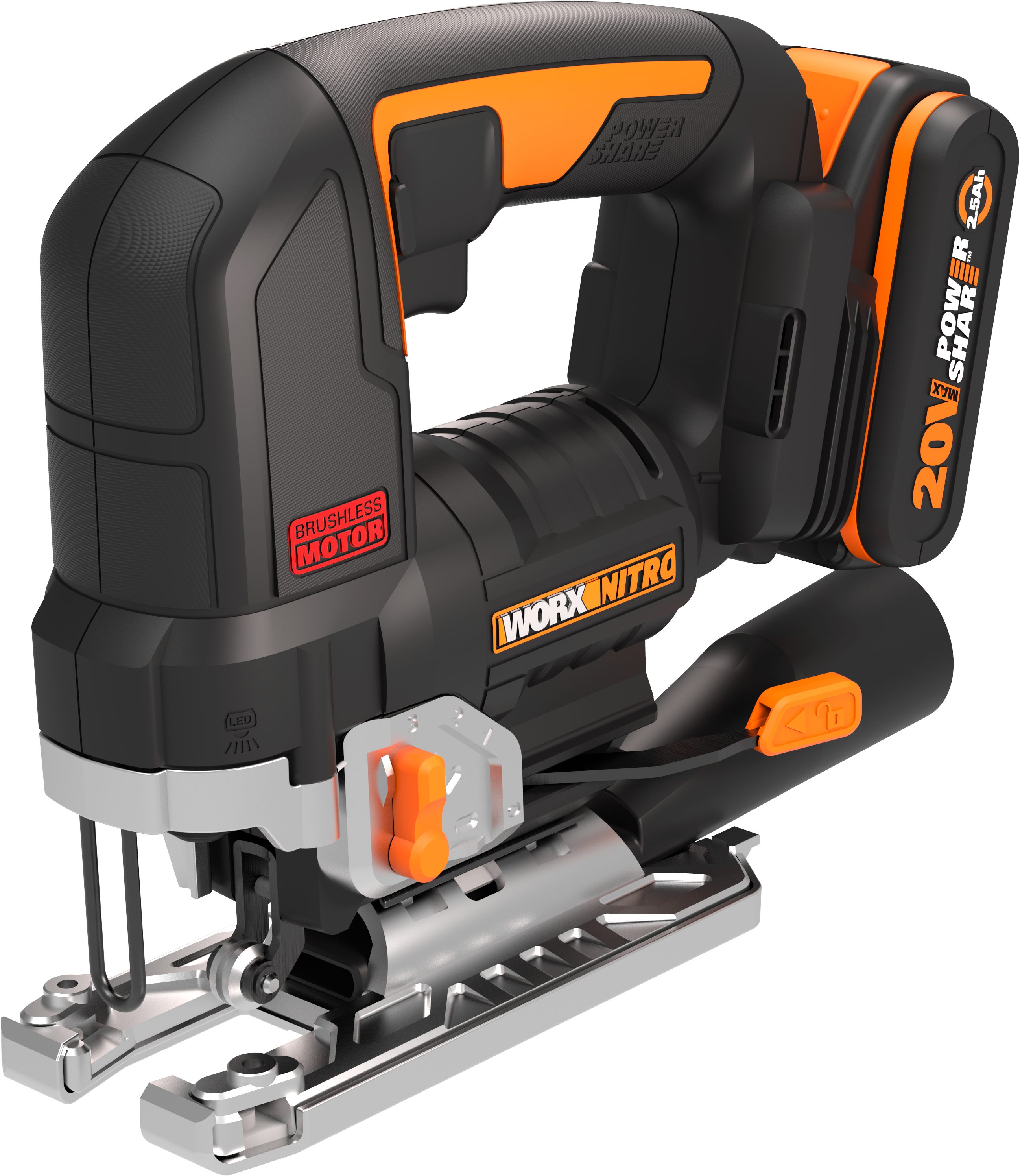 Worx Akku-Stichsäge NITRO WX542, Brushless-Motor, mit Absaug-Adapter, inkl. Akku & Ladegerät